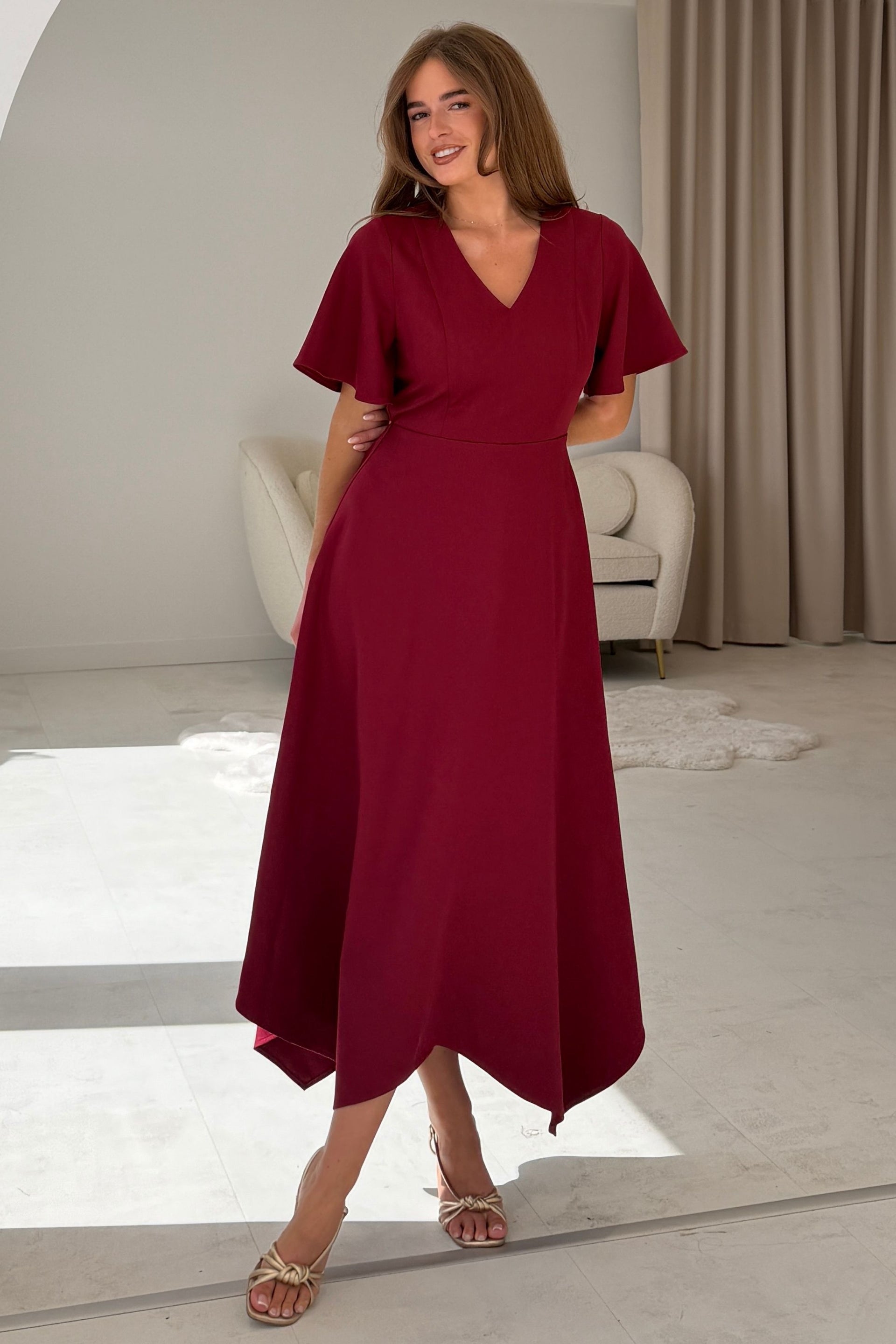 Tammie Dipped Hem Midi Dress Berry
