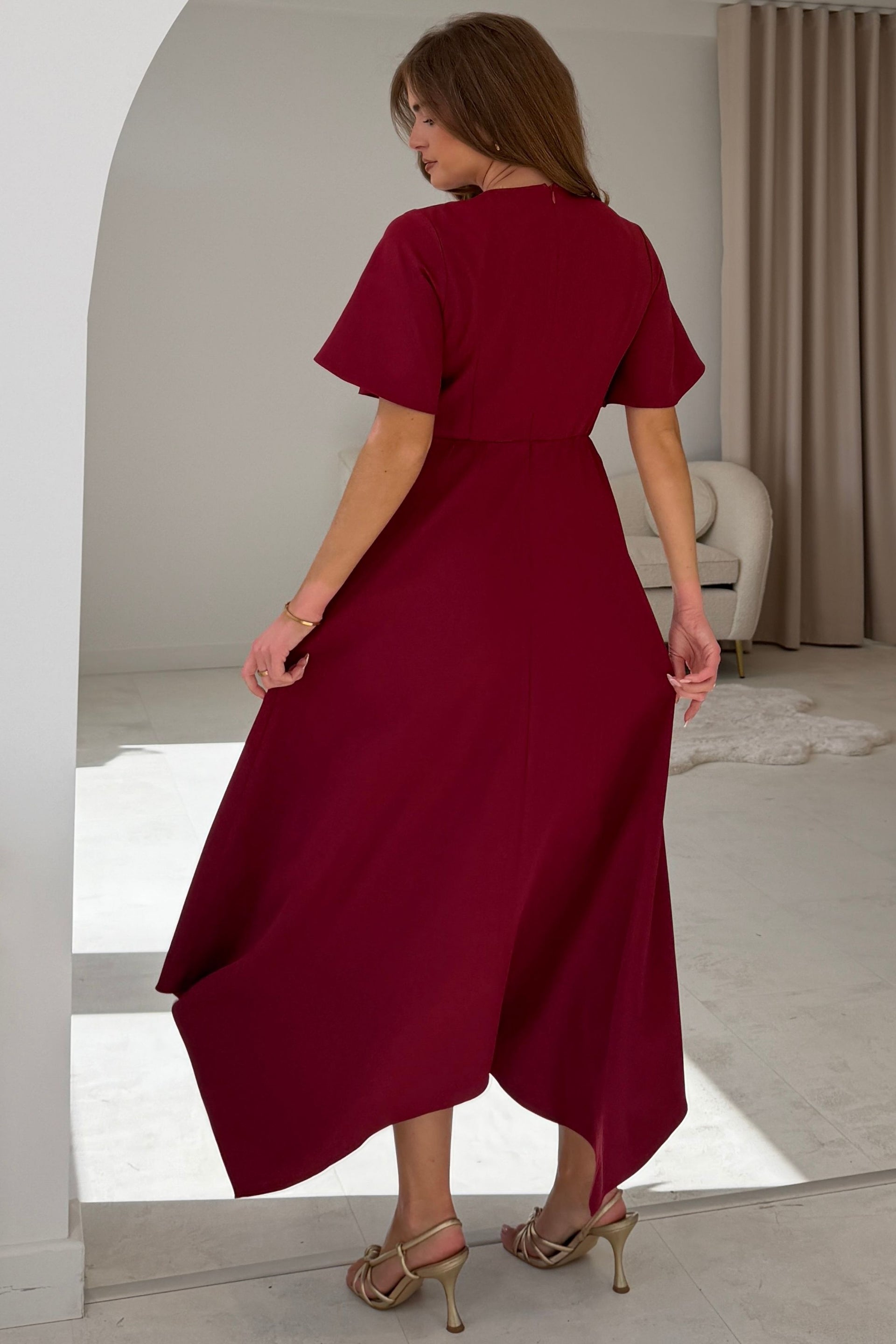 Tammie Dipped Hem Midi Dress Berry