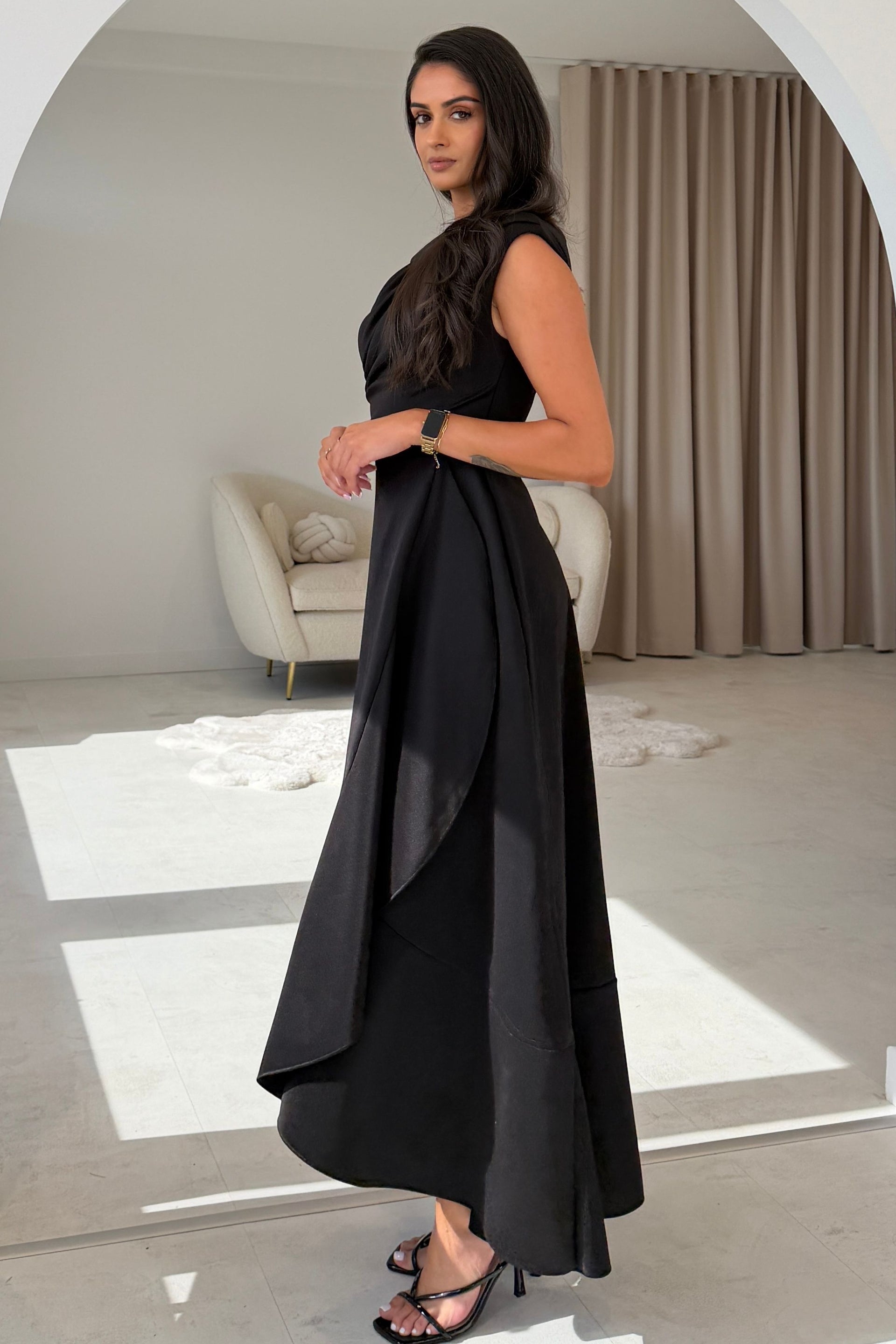 Florie Frill Wrap Maxi Dress Black