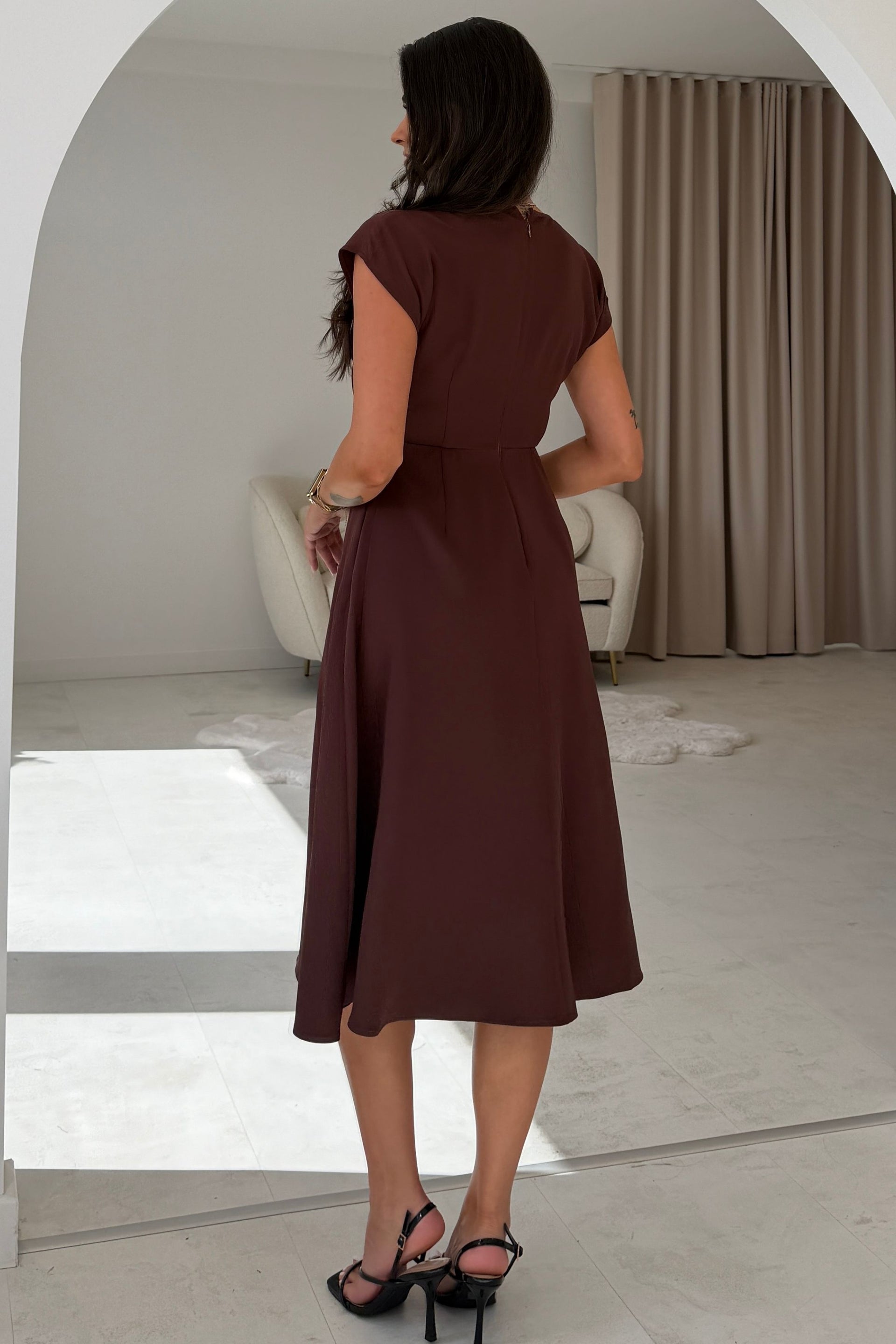 Leni Pleated Midi Dress Brown