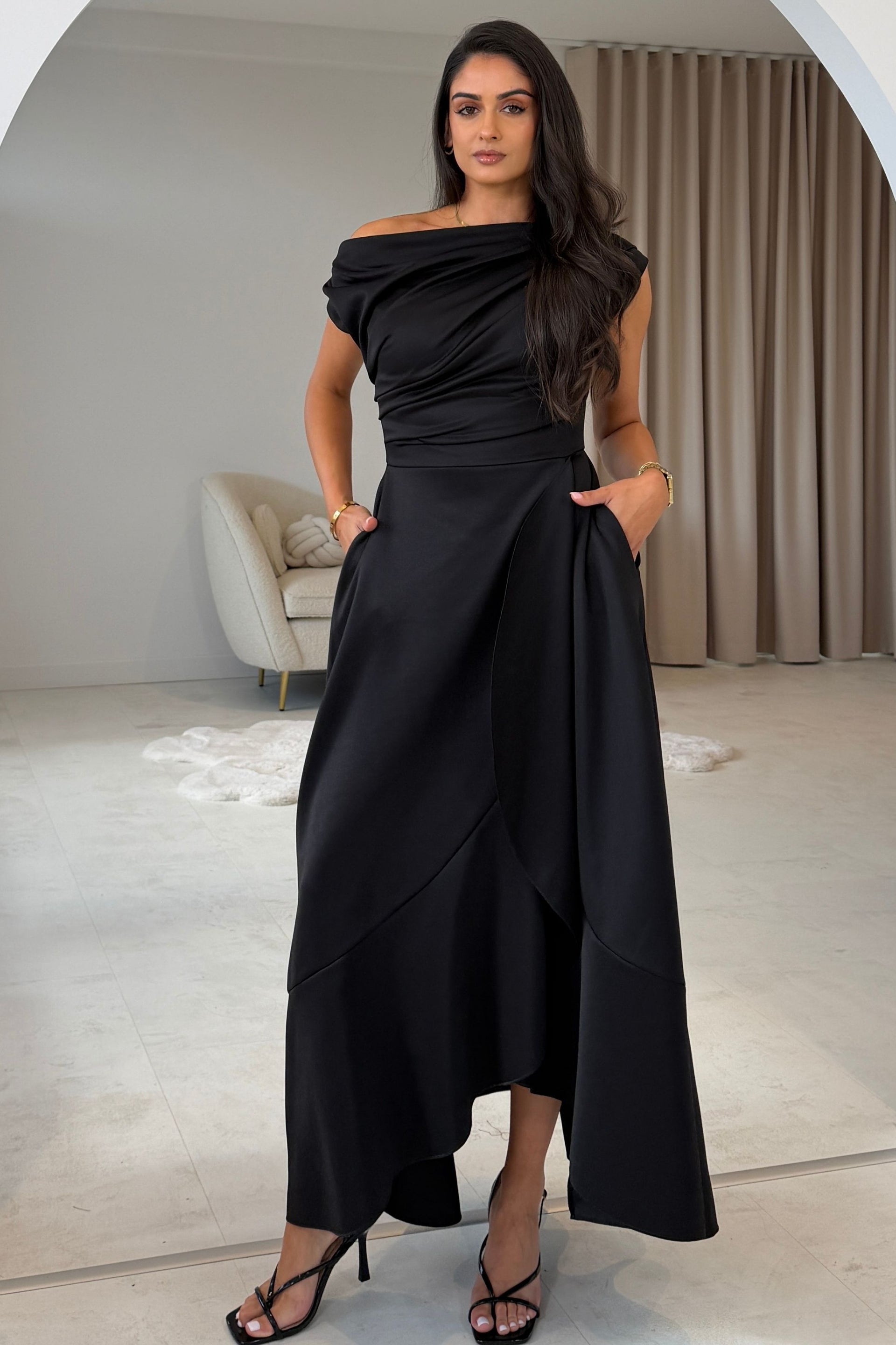 Florie Frill Wrap Maxi Dress Black