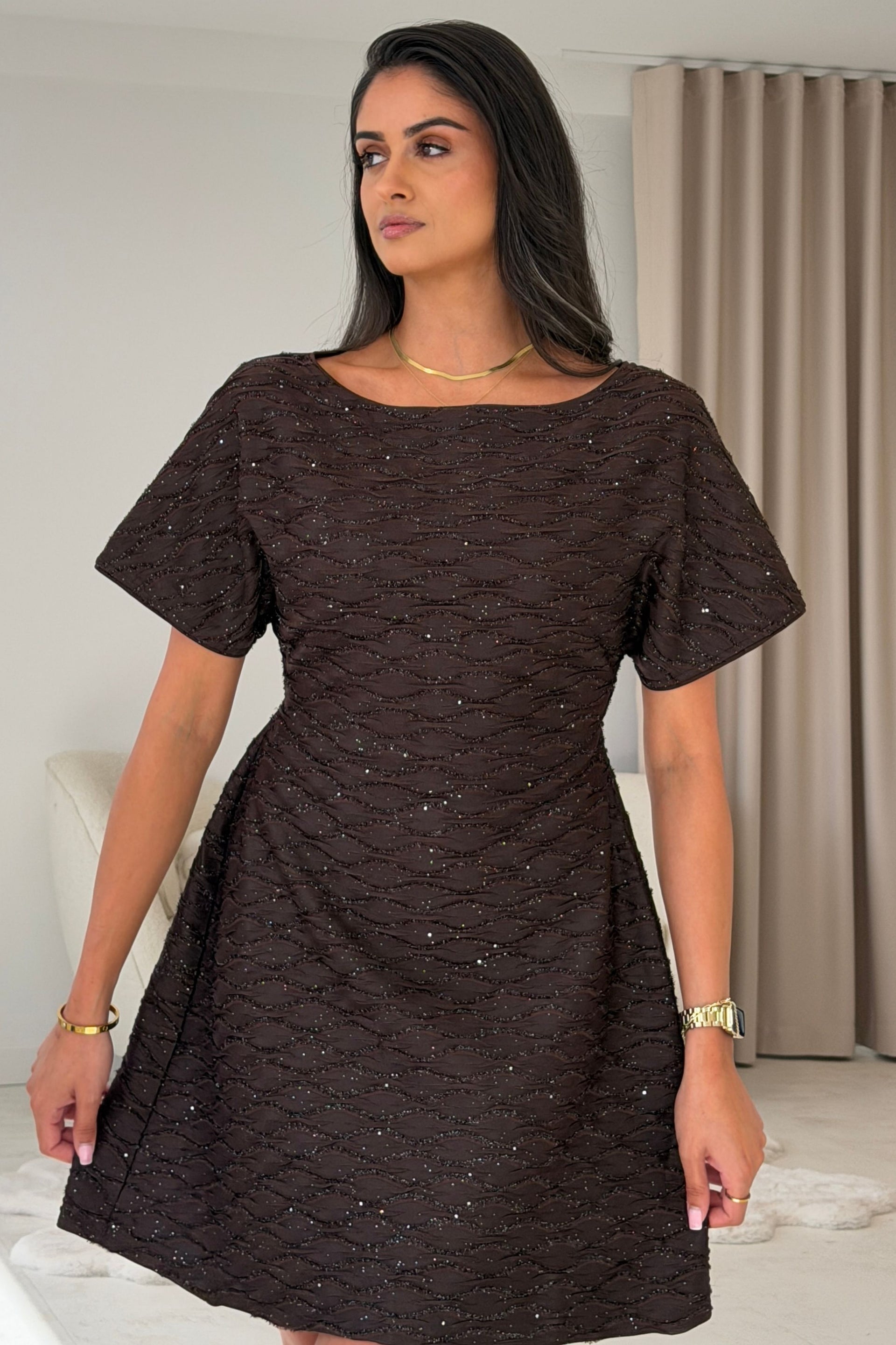 Belamy Textured Mini Dress Brown