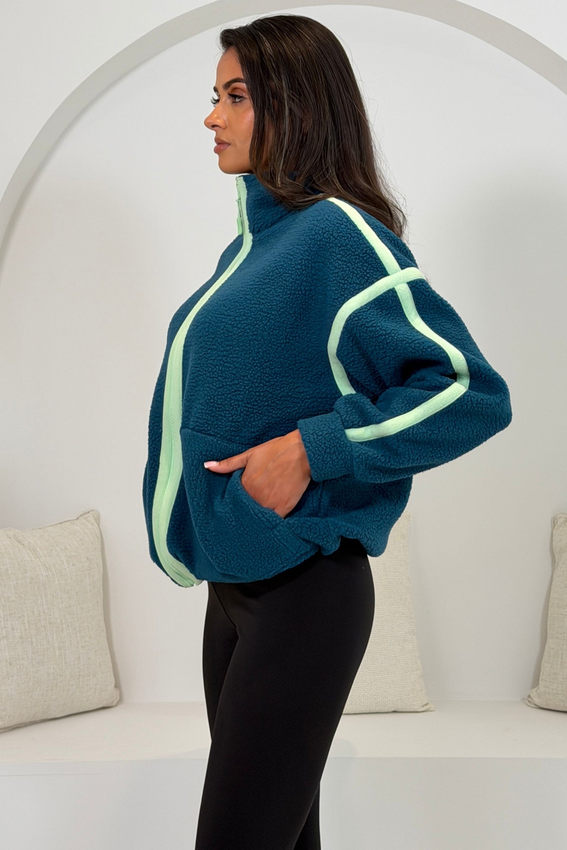 Mimi Contrast 3/4 Zip Fleece Green