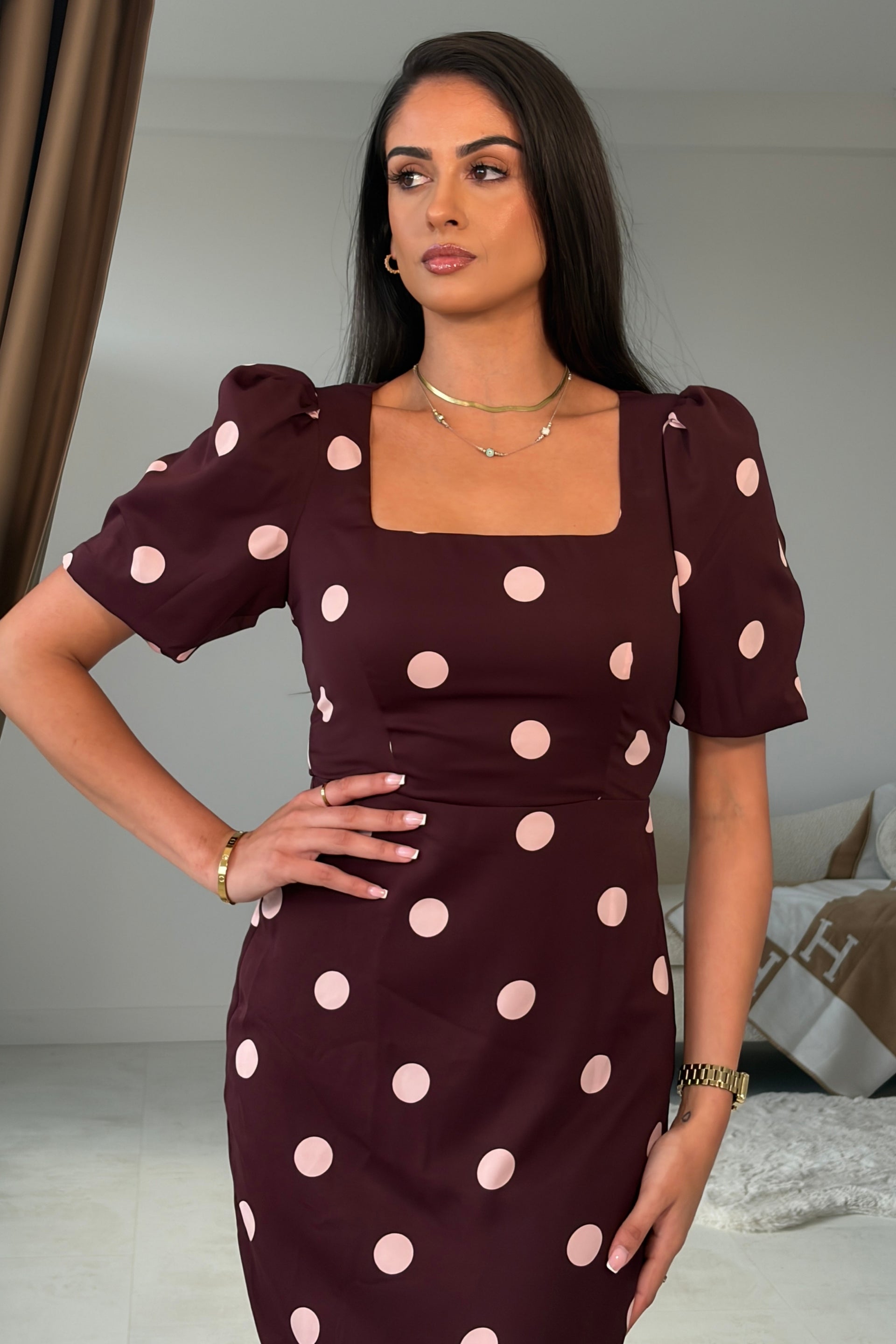 Jennifer Wine Polka Midi Dress