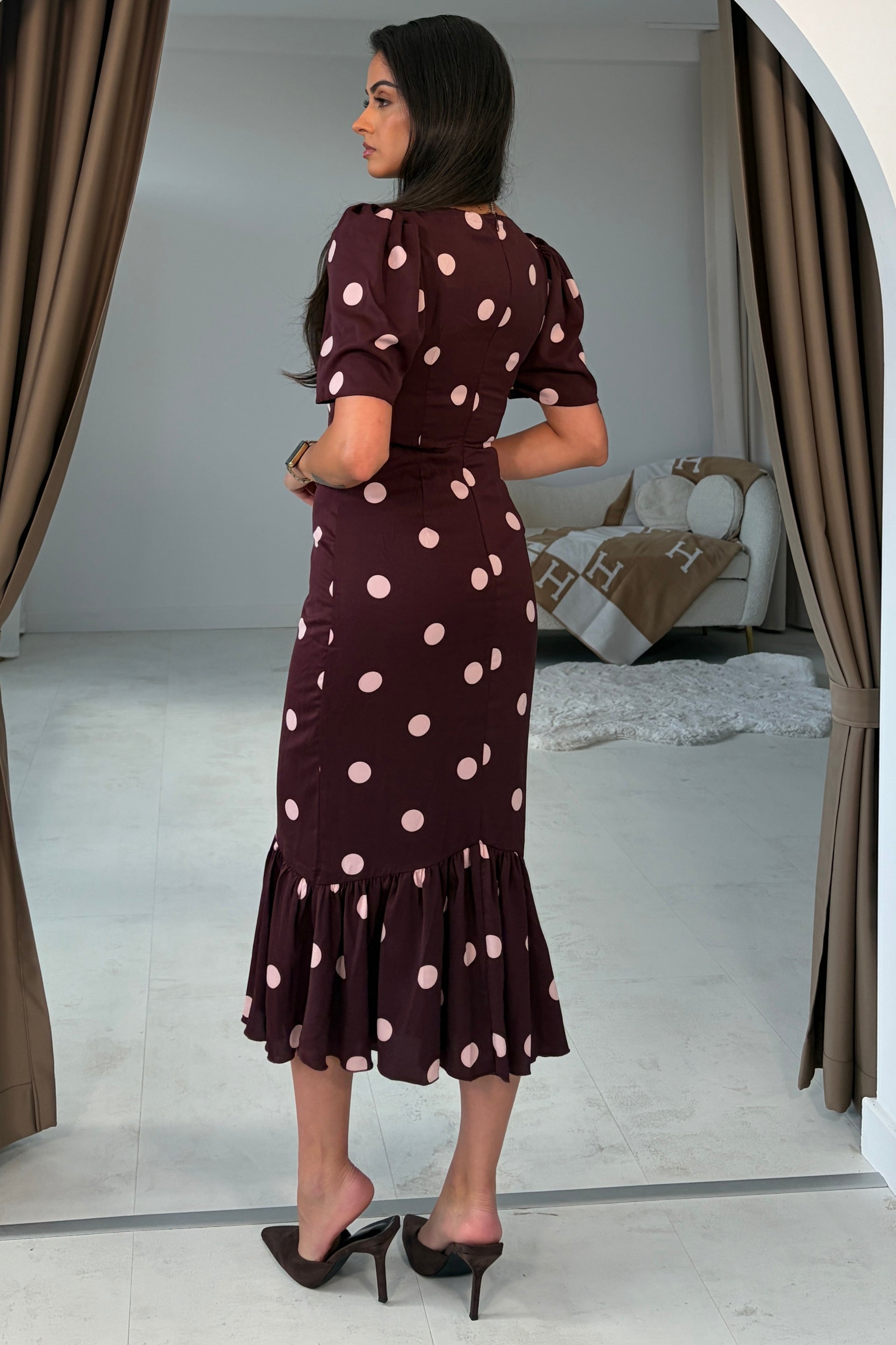 Jennifer Wine Polka Midi Dress