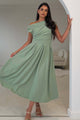 Dollie Asymmetric Neckline Skater Midi Dress Sage
