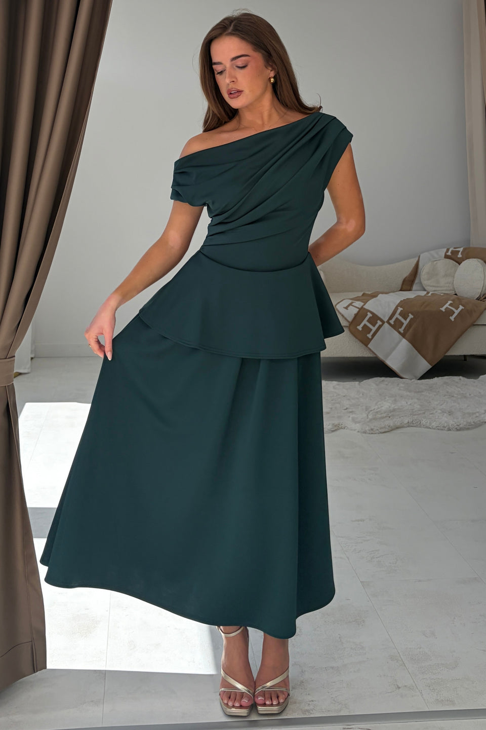 Connie Peplum Midi Dress Green