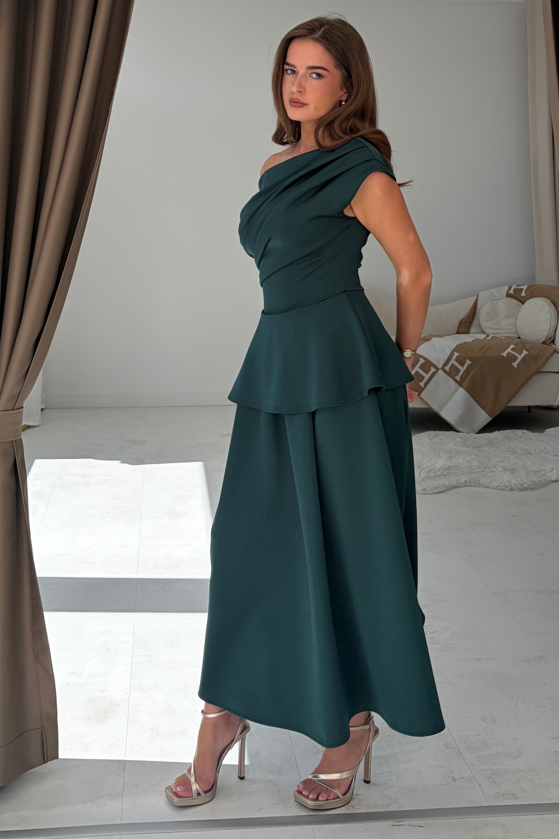 Connie Peplum Midi Dress Green – Girl In Mind
