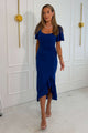 Darcie Flaired Sleeve Frill Midi Dress Cobalt