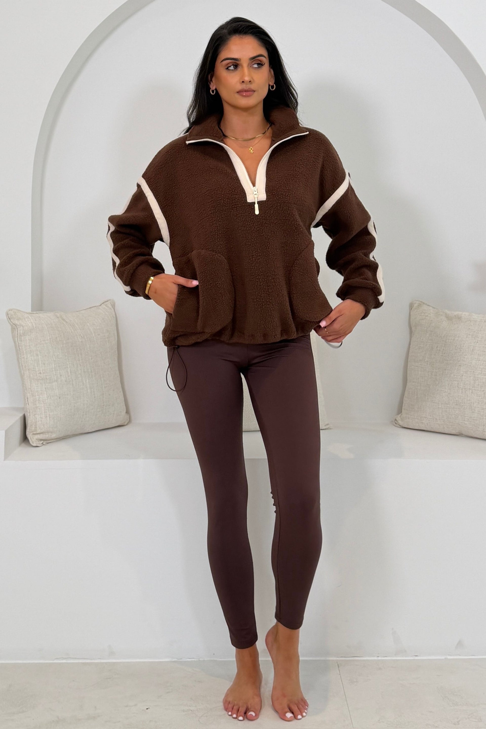 Lilo Contrast Binding 1/4 Zip Pocket Detail Fleece Chocolate