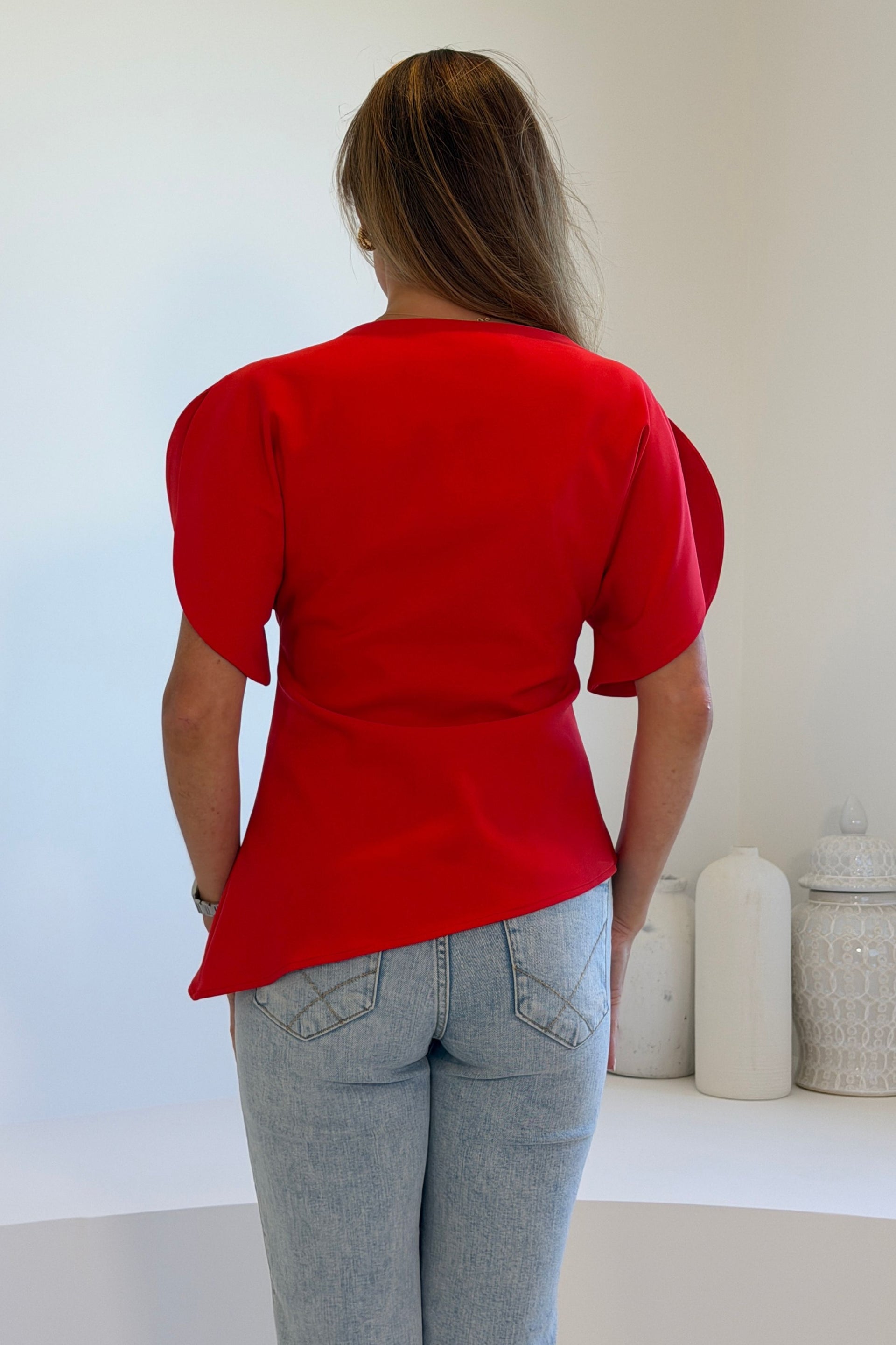 LilyMae Split Sleeve Asymetric Top Red