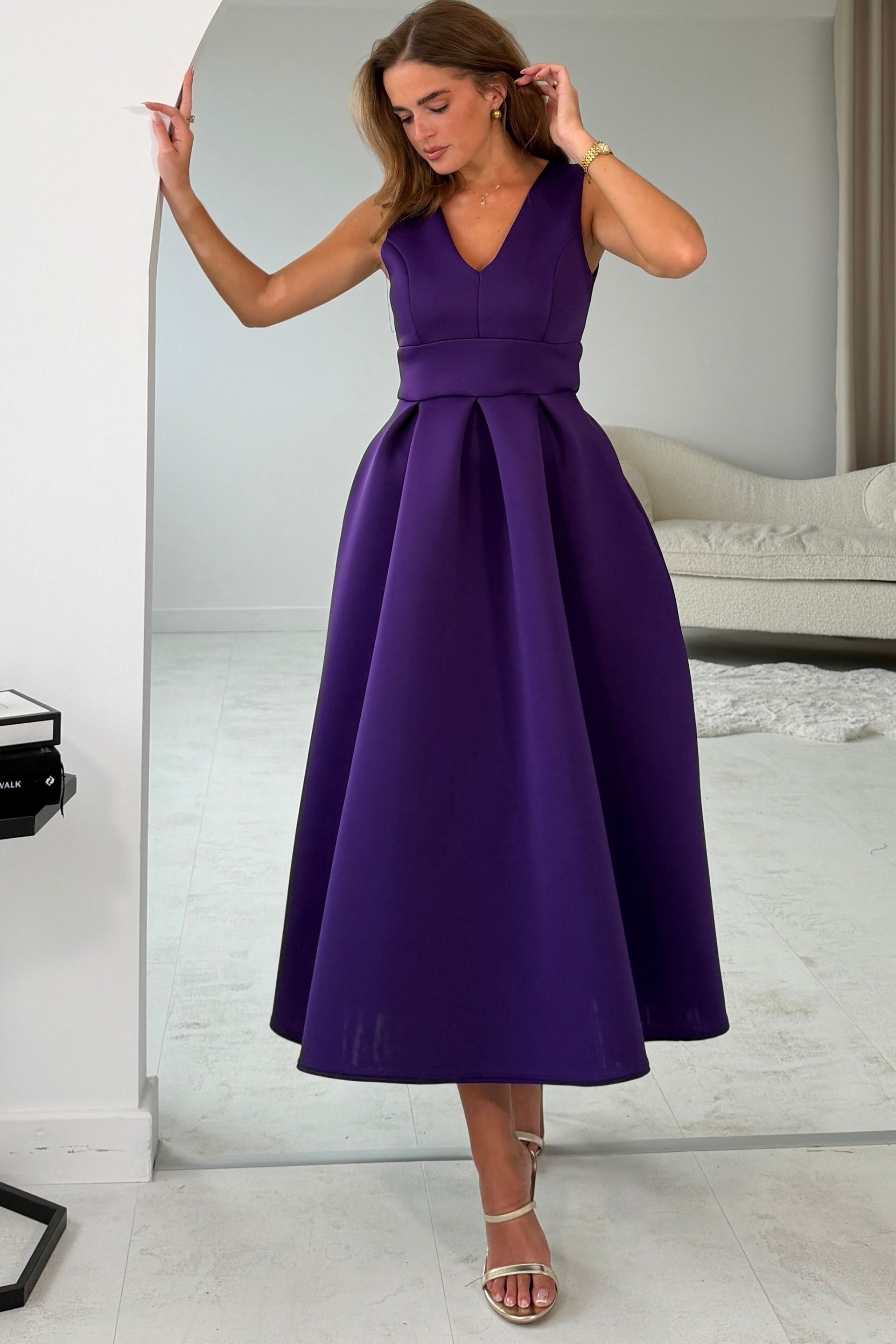 Bethany V Neck Skater Midi Purple
