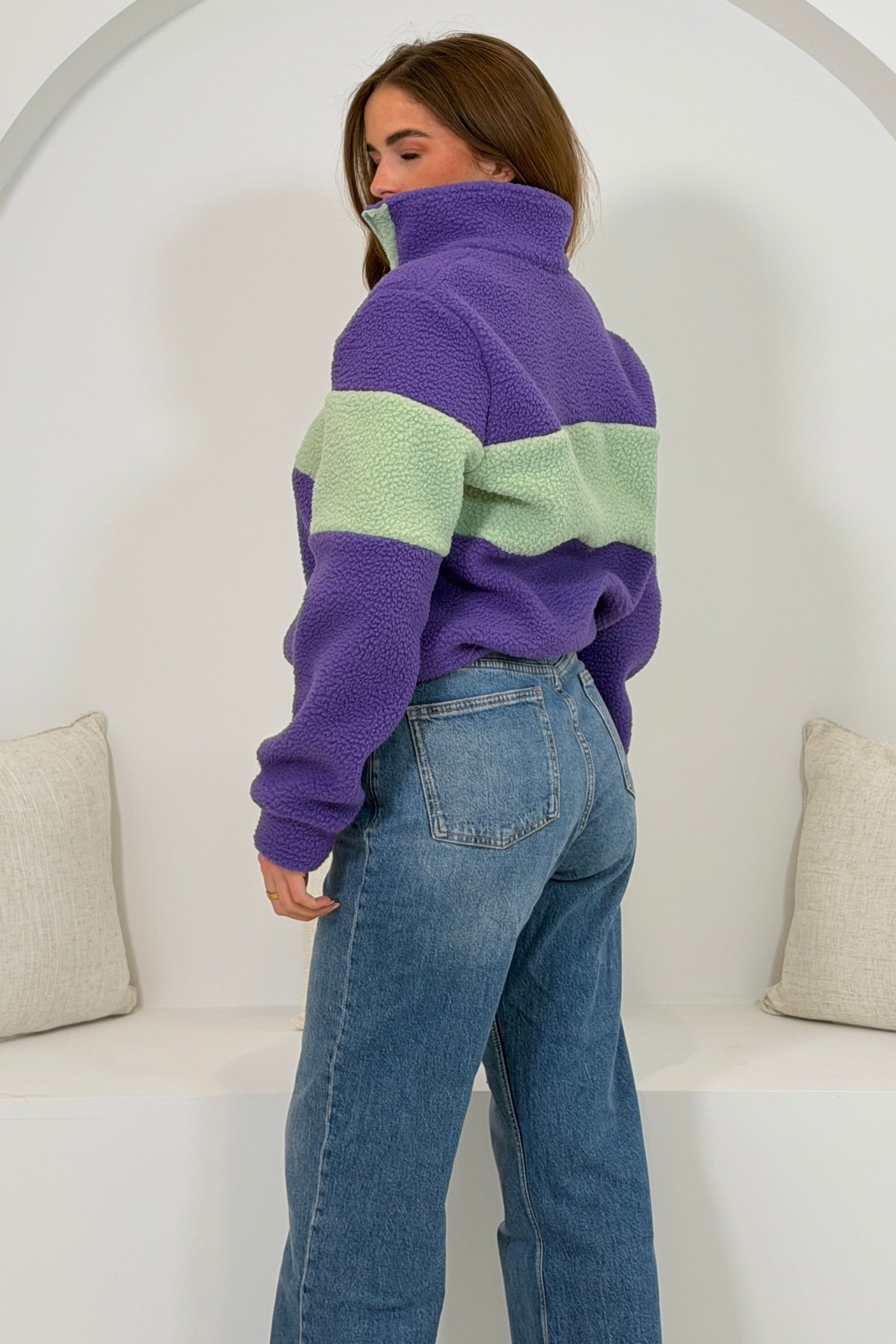 Beau 3/4  Zip Contrast Panel Fleece Purple
