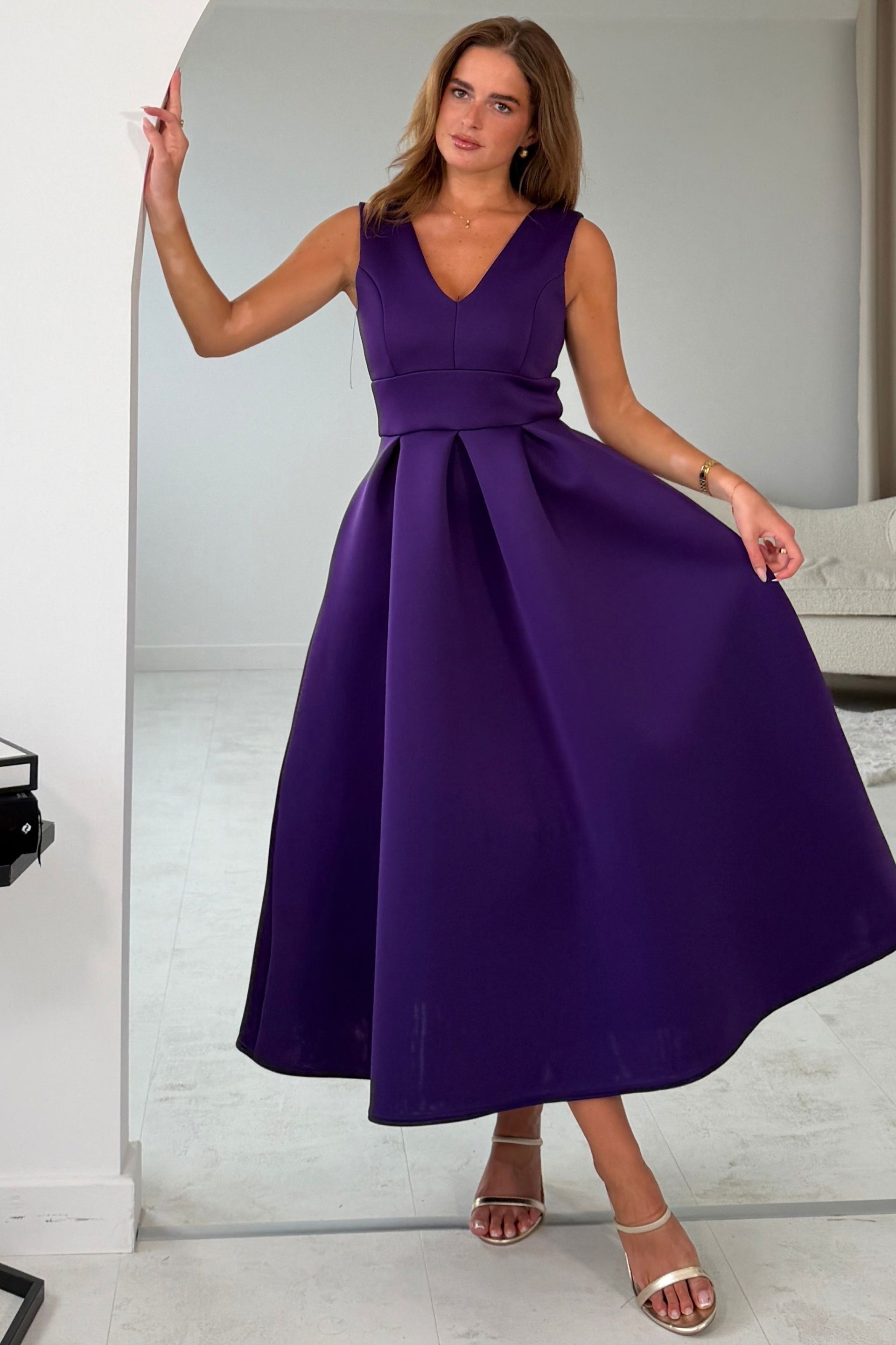 Bethany V Neck Skater Midi Purple