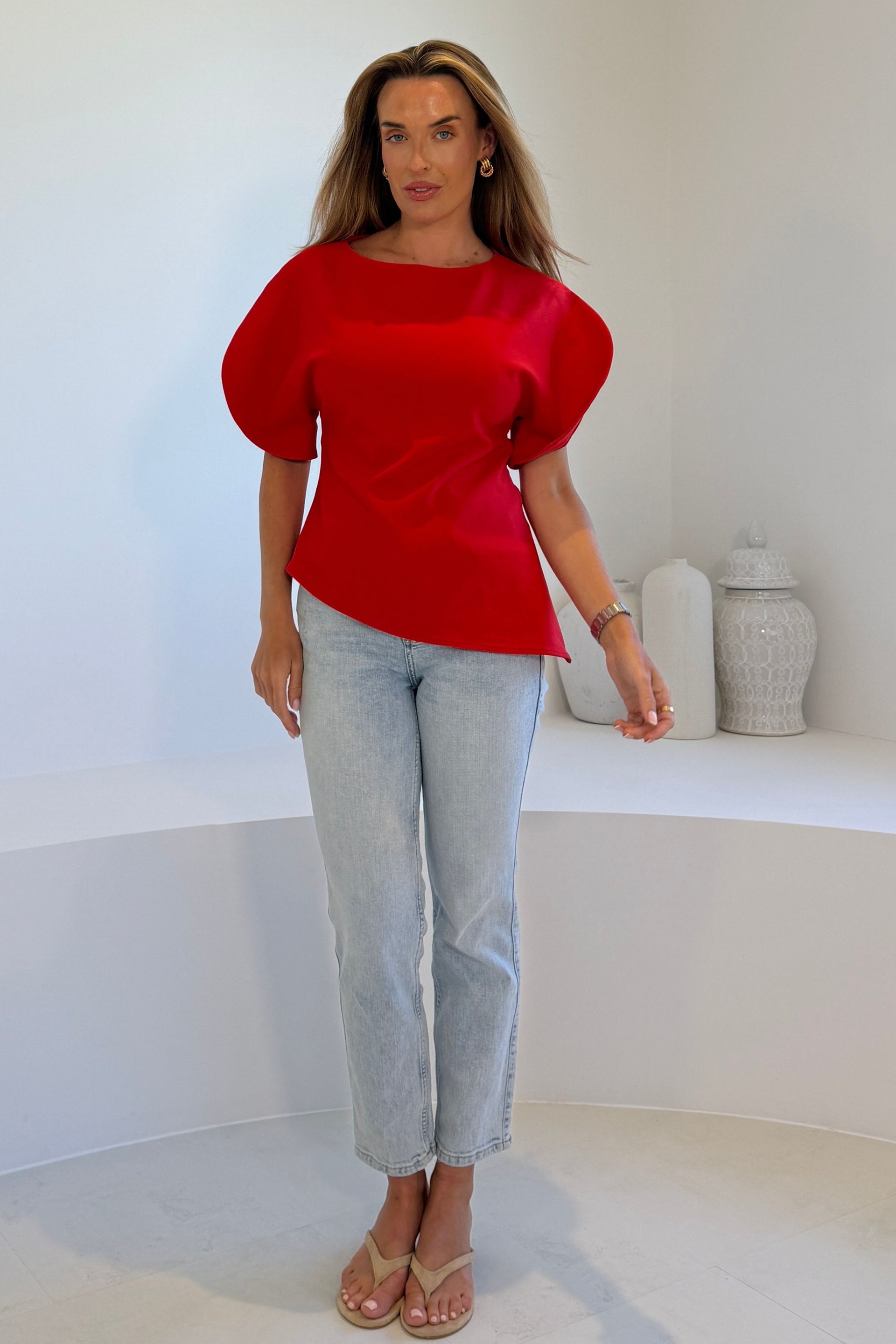 LilyMae Split Sleeve Asymetric Top Red