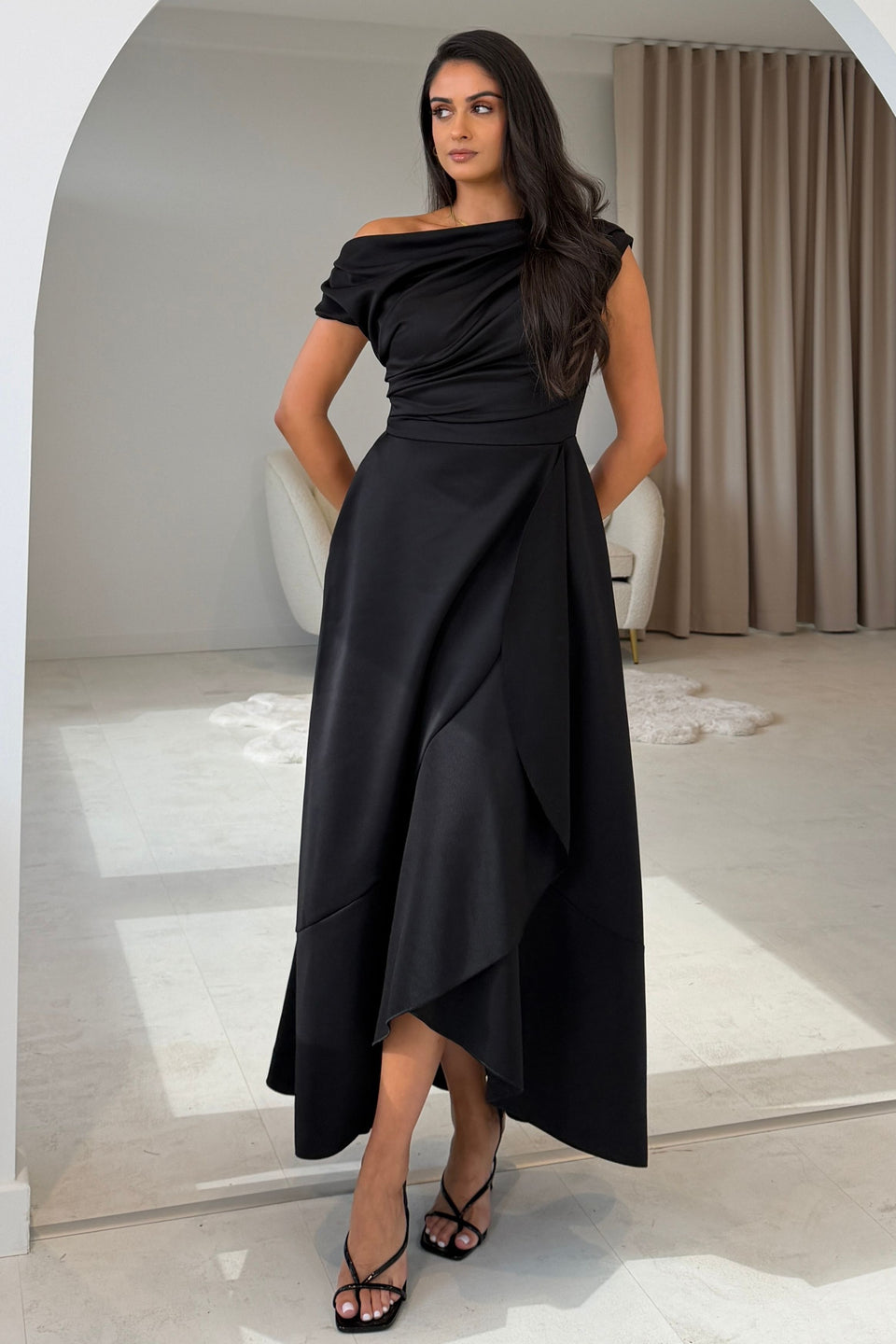Florie Frill Wrap Maxi Dress Black