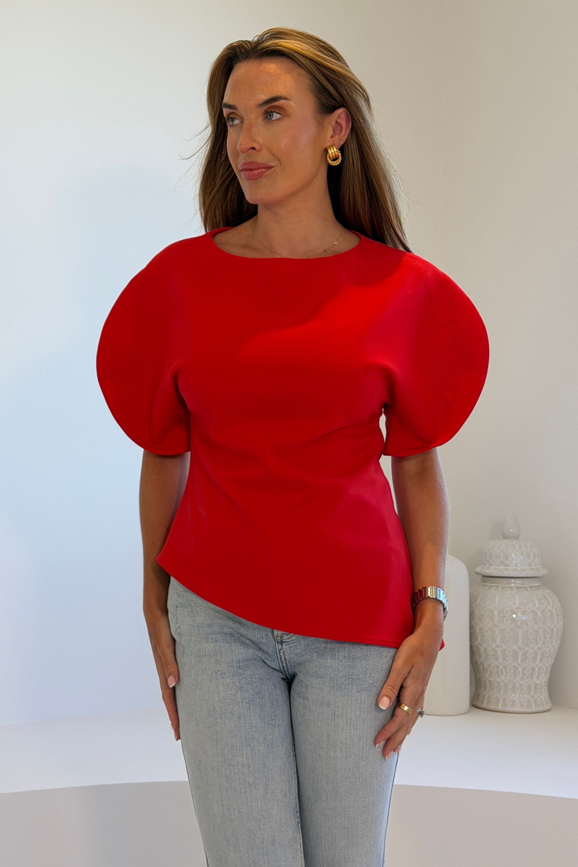 LilyMae Split Sleeve Asymetric Top Red