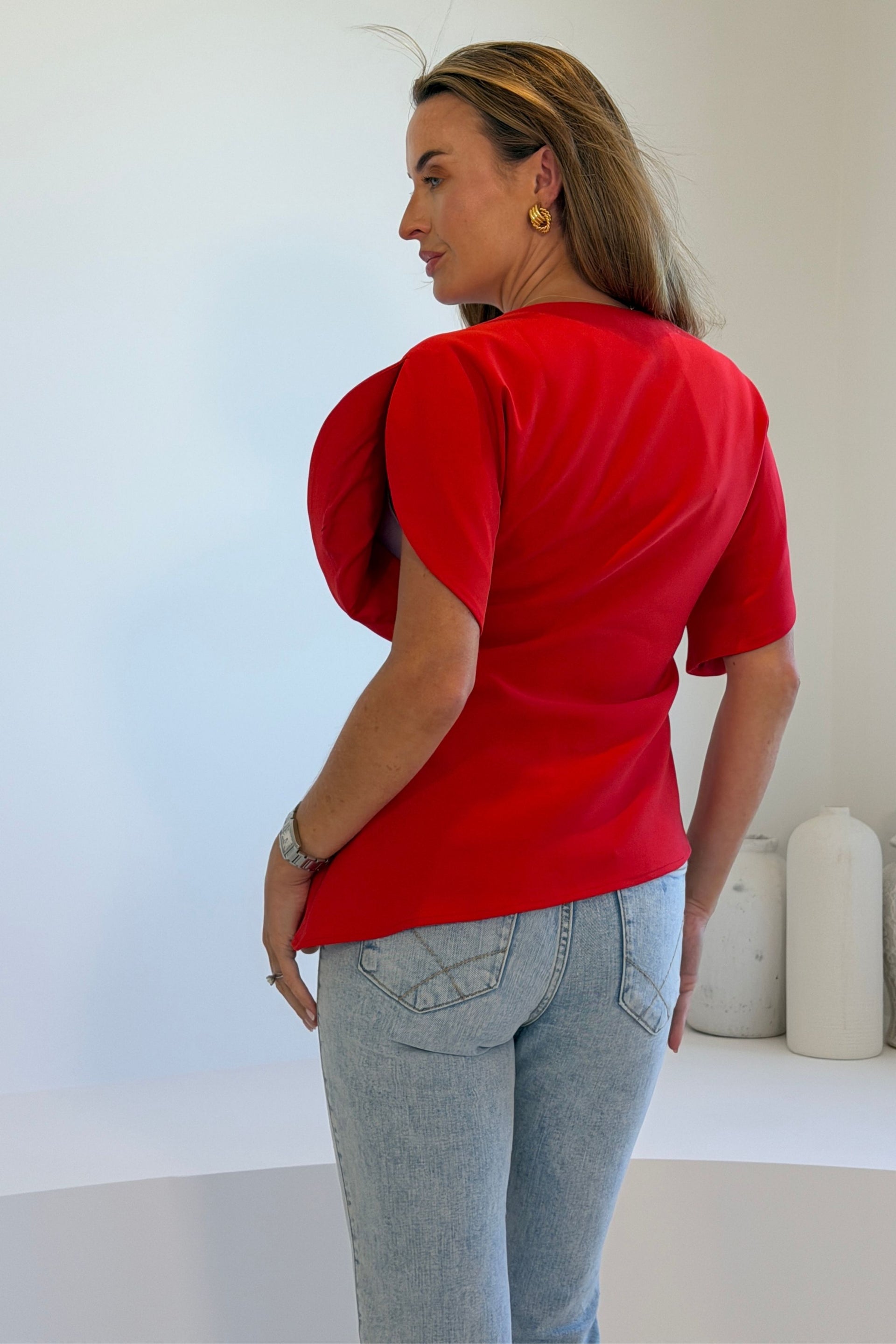 LilyMae Split Sleeve Asymetric Top Red