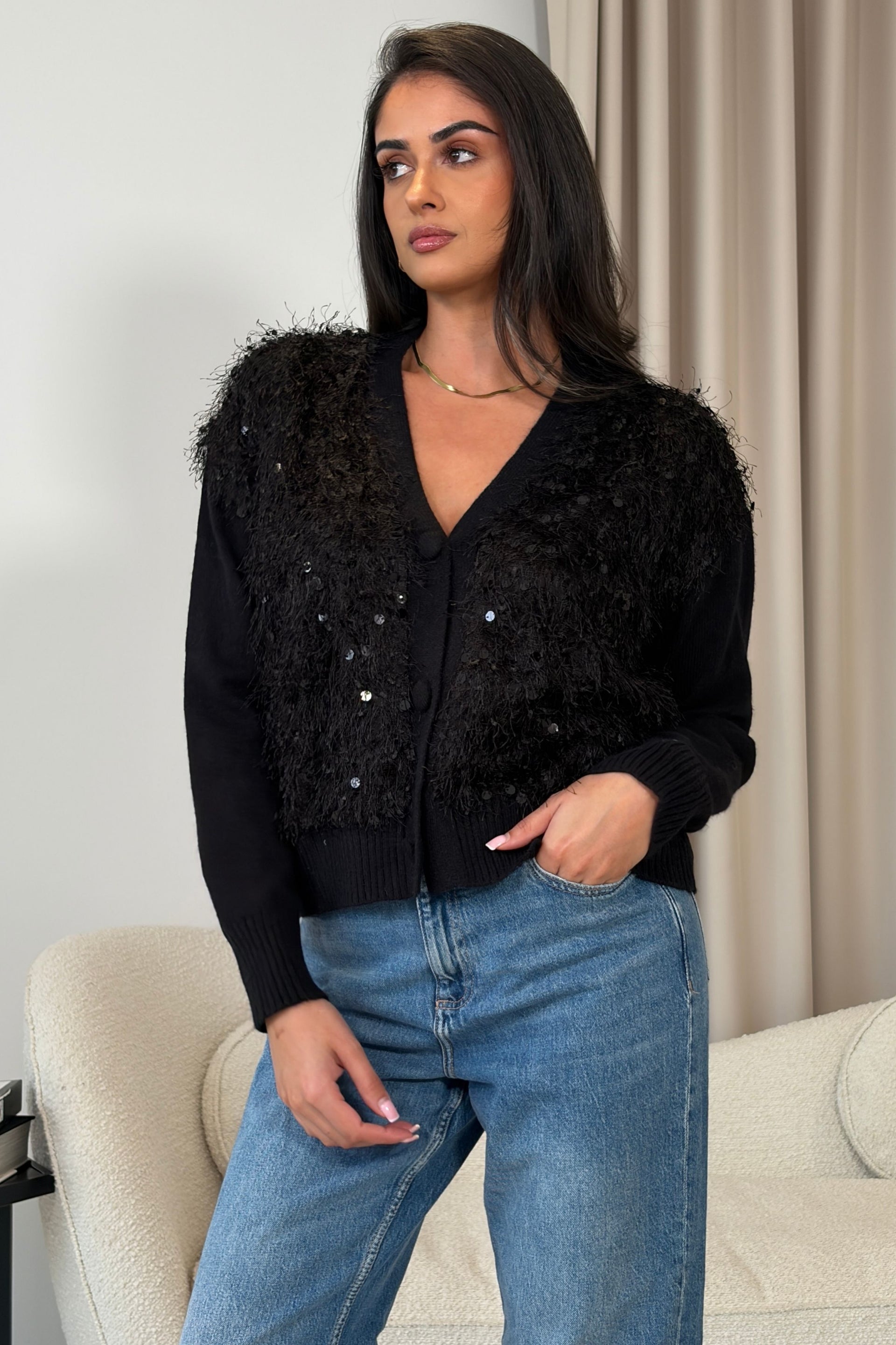Josie Black Knit Textured Cardigan