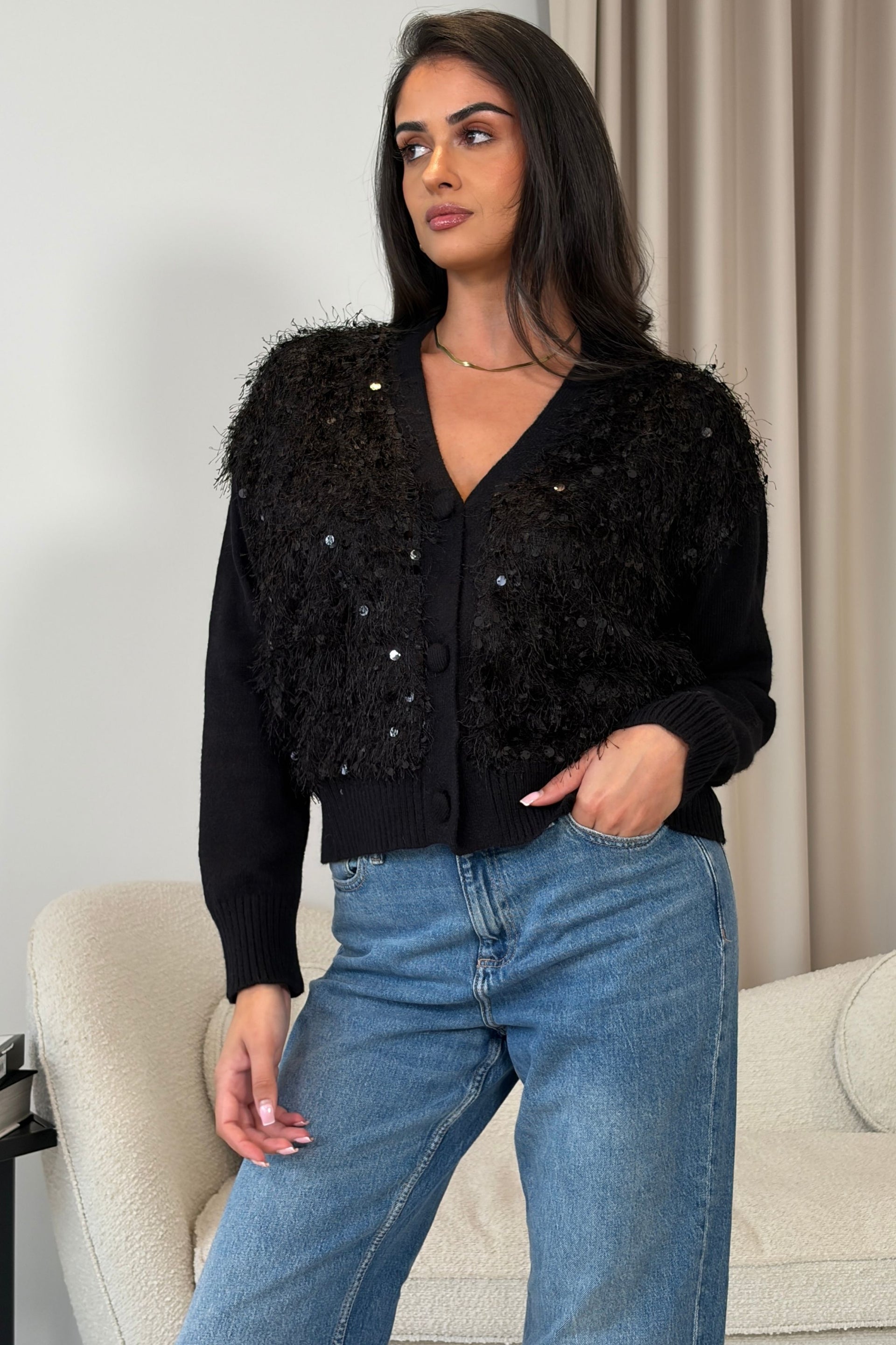 Josie Black Knit Textured Cardigan