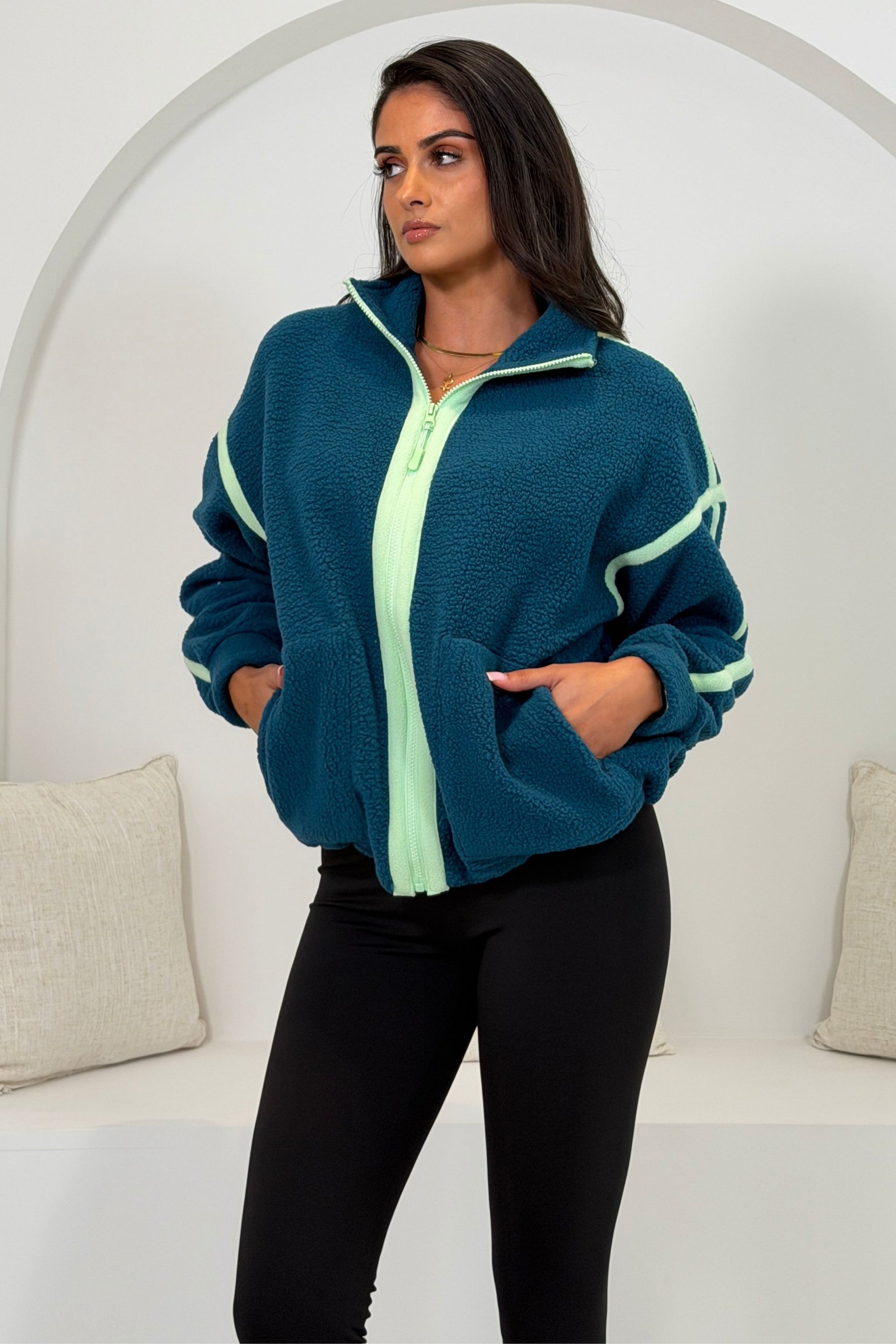 Mimi Contrast 3/4 Zip Fleece Green