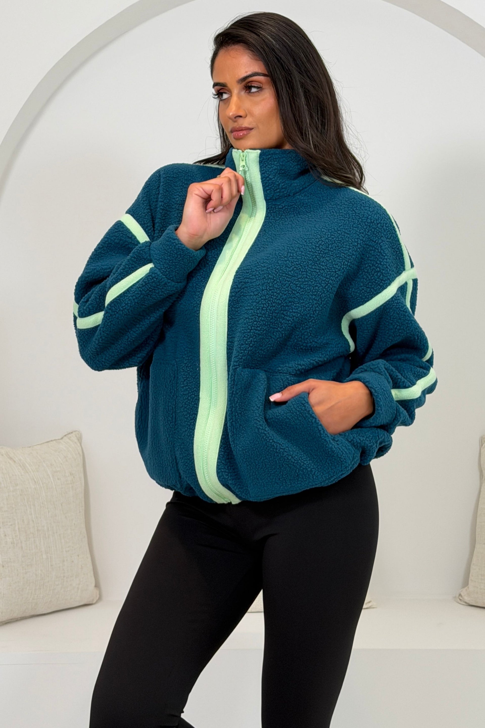 Mimi Contrast 3/4 Zip Fleece Green
