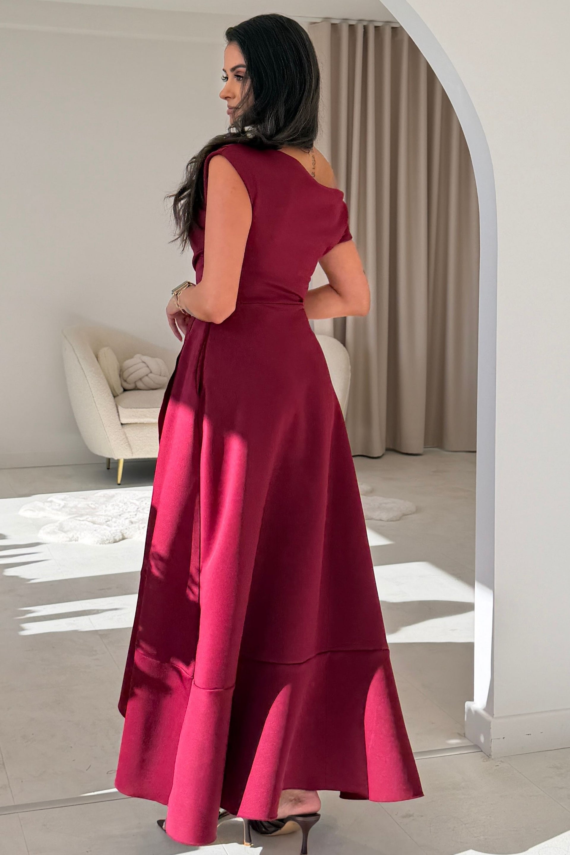 Florie Frill Wrap Maxi Dress Wine
