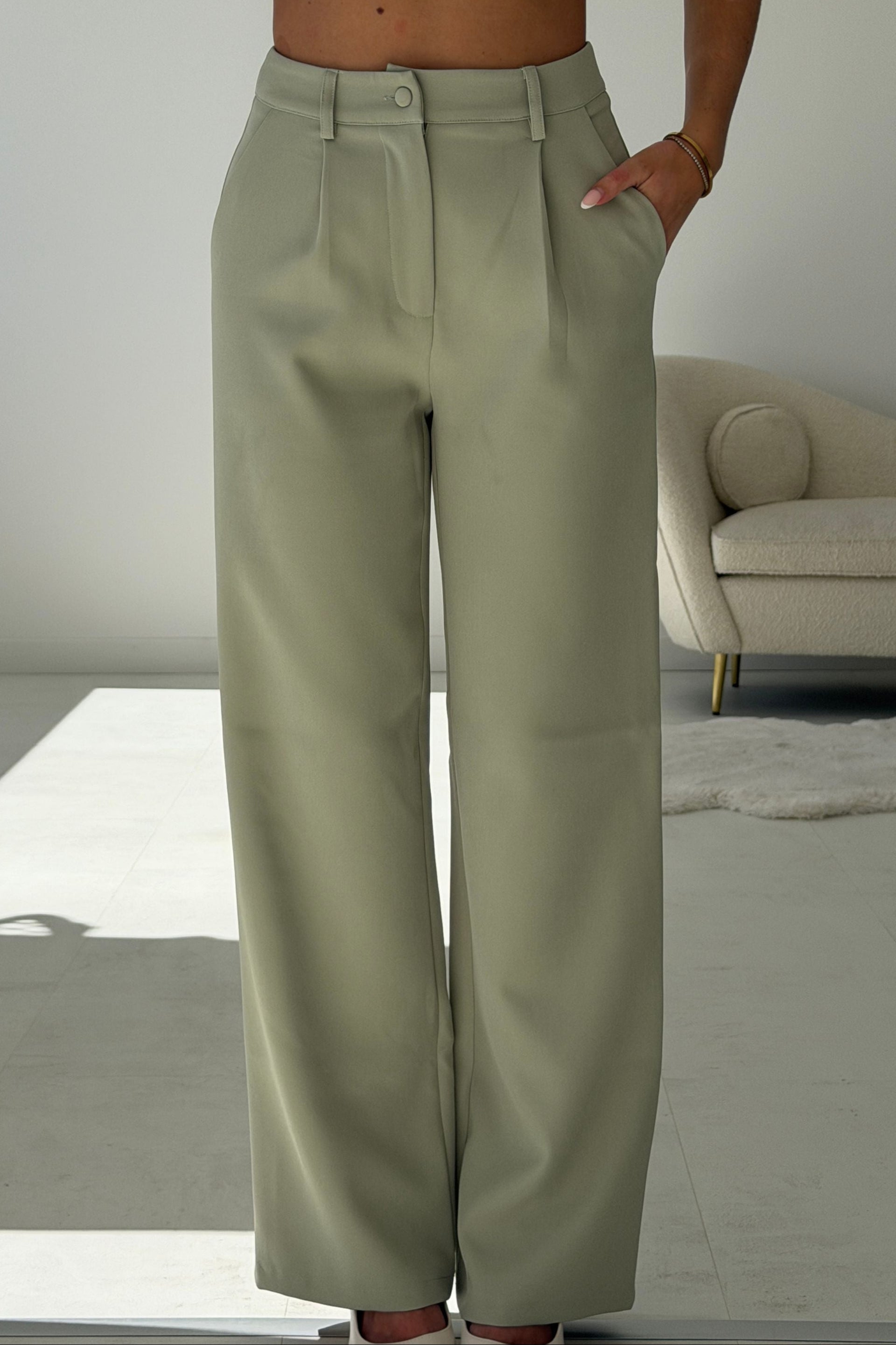 Jo Pleat Detail Tailored Trouser Sage