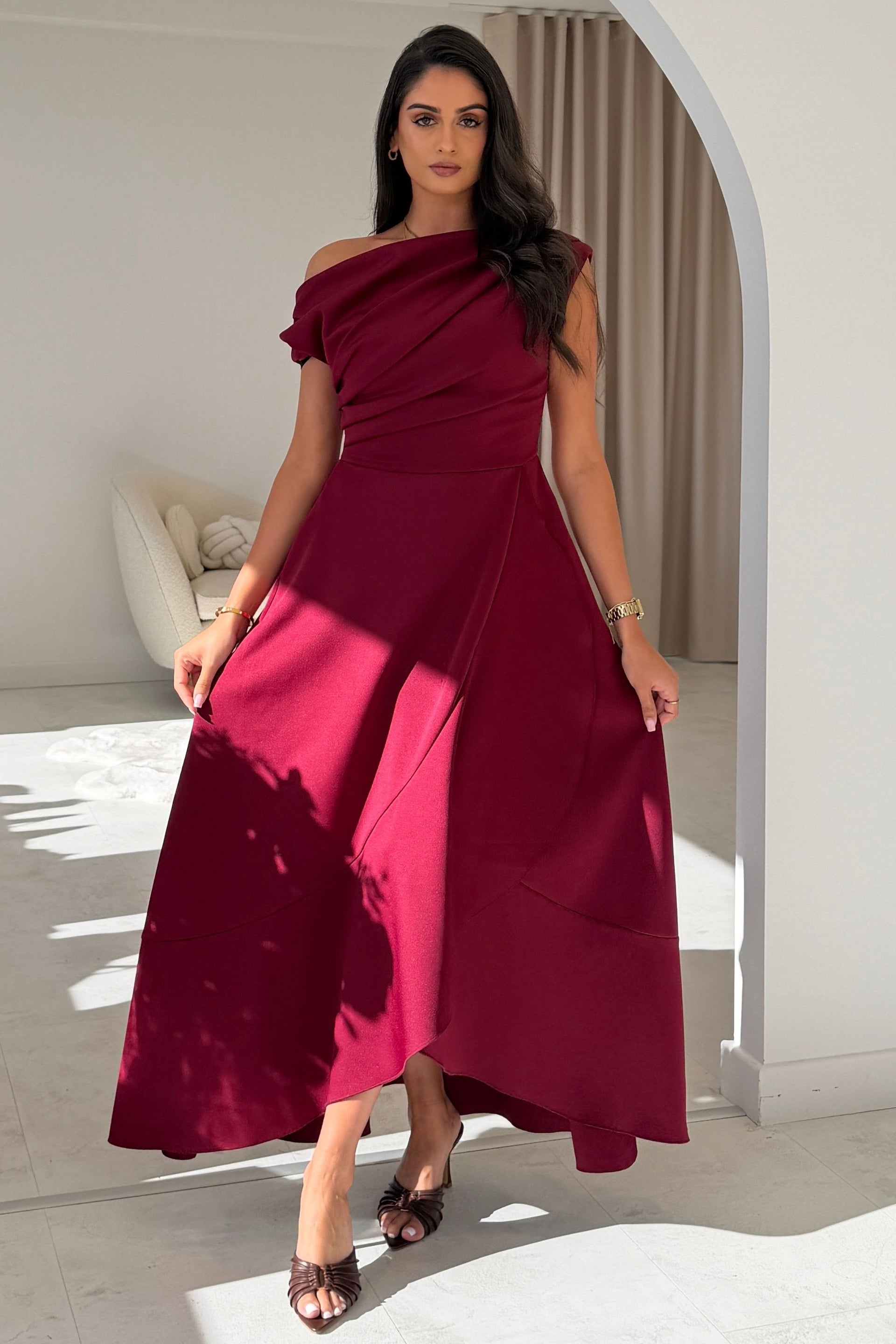 Florie Frill Wrap Maxi Dress Wine