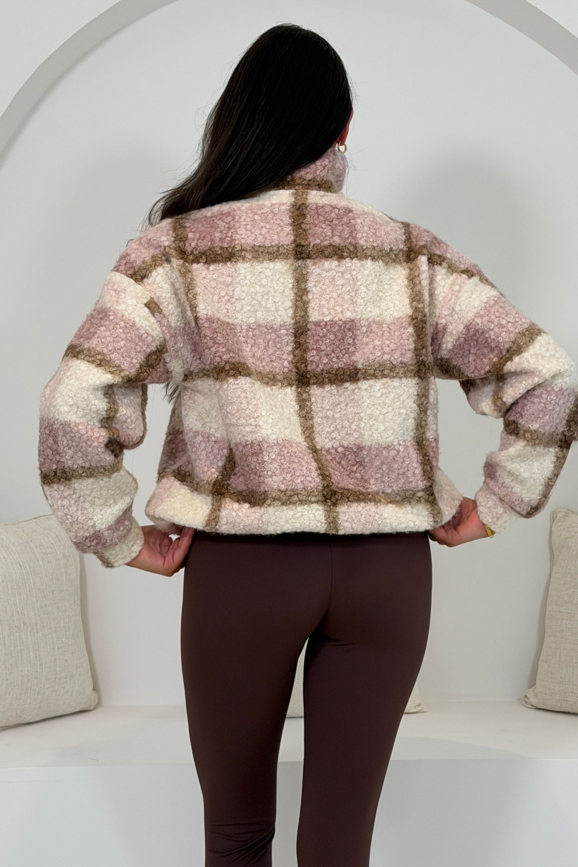 Tessa 1/4 Zip Check Print Fleece Pink
