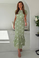 Roxy Boat Neck Frill Midi Sage Spot