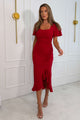 Darcie Flaired Sleeve Frill Midi Dress Red