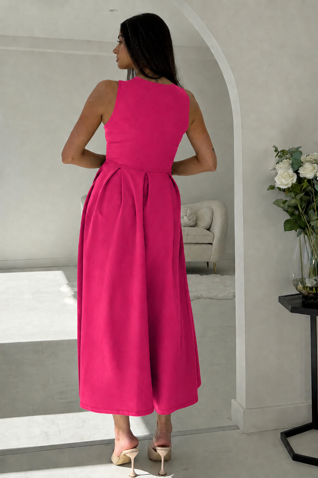 Anastasia Knot Detail Midi Dress Hot Pink