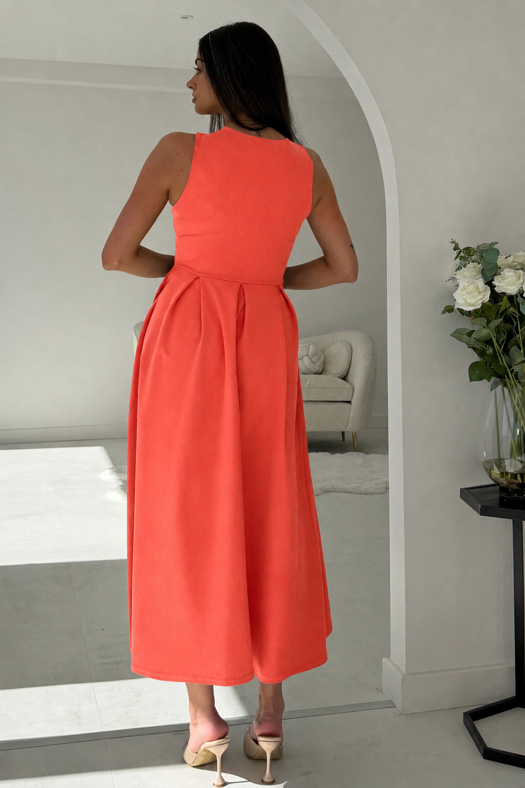 Anastasia Knot Detail Midi Dress Coral