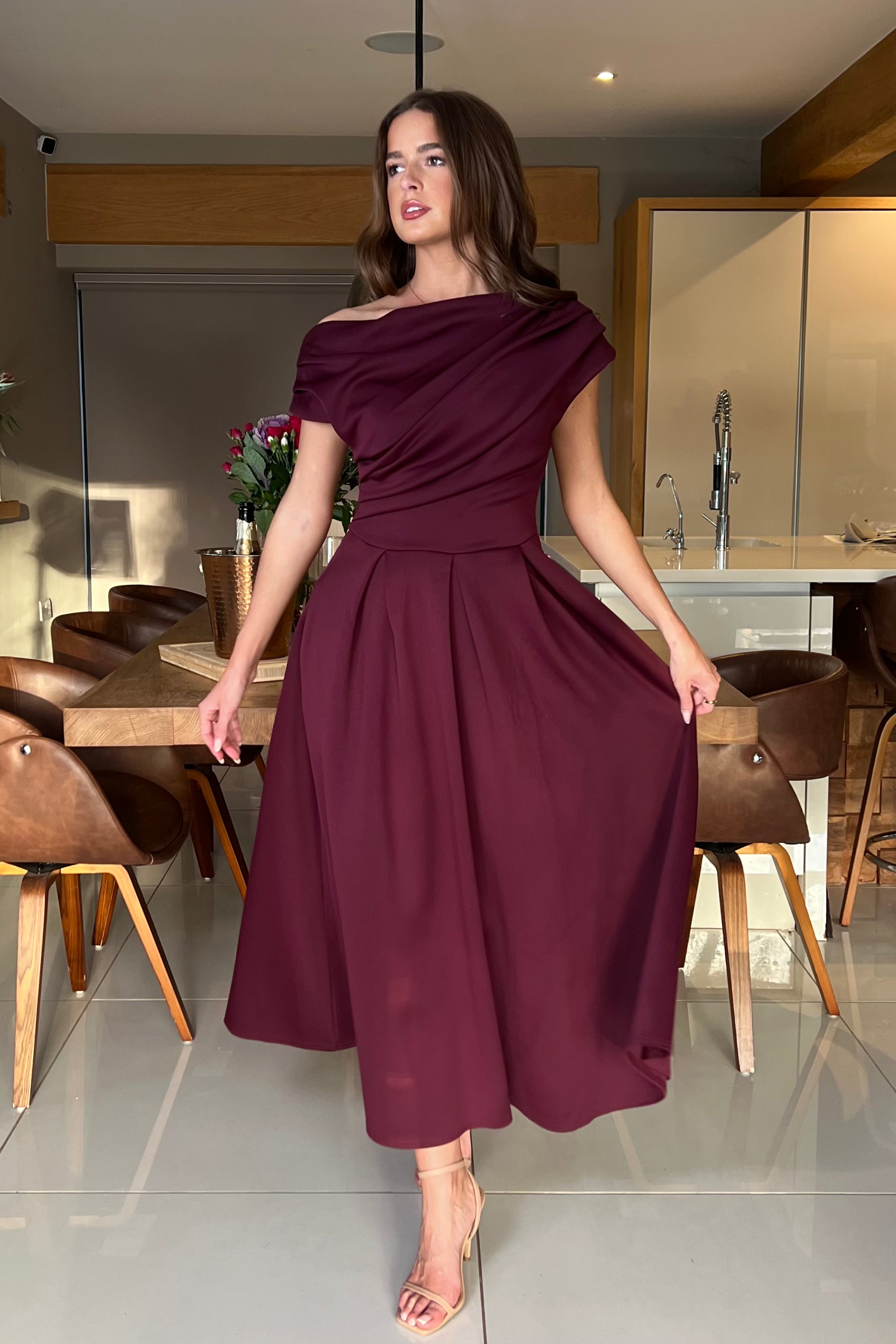 Betty Asymmetric Neckline Skater Midi Plum betty-asymmetric-neckline-skater-midi-plum