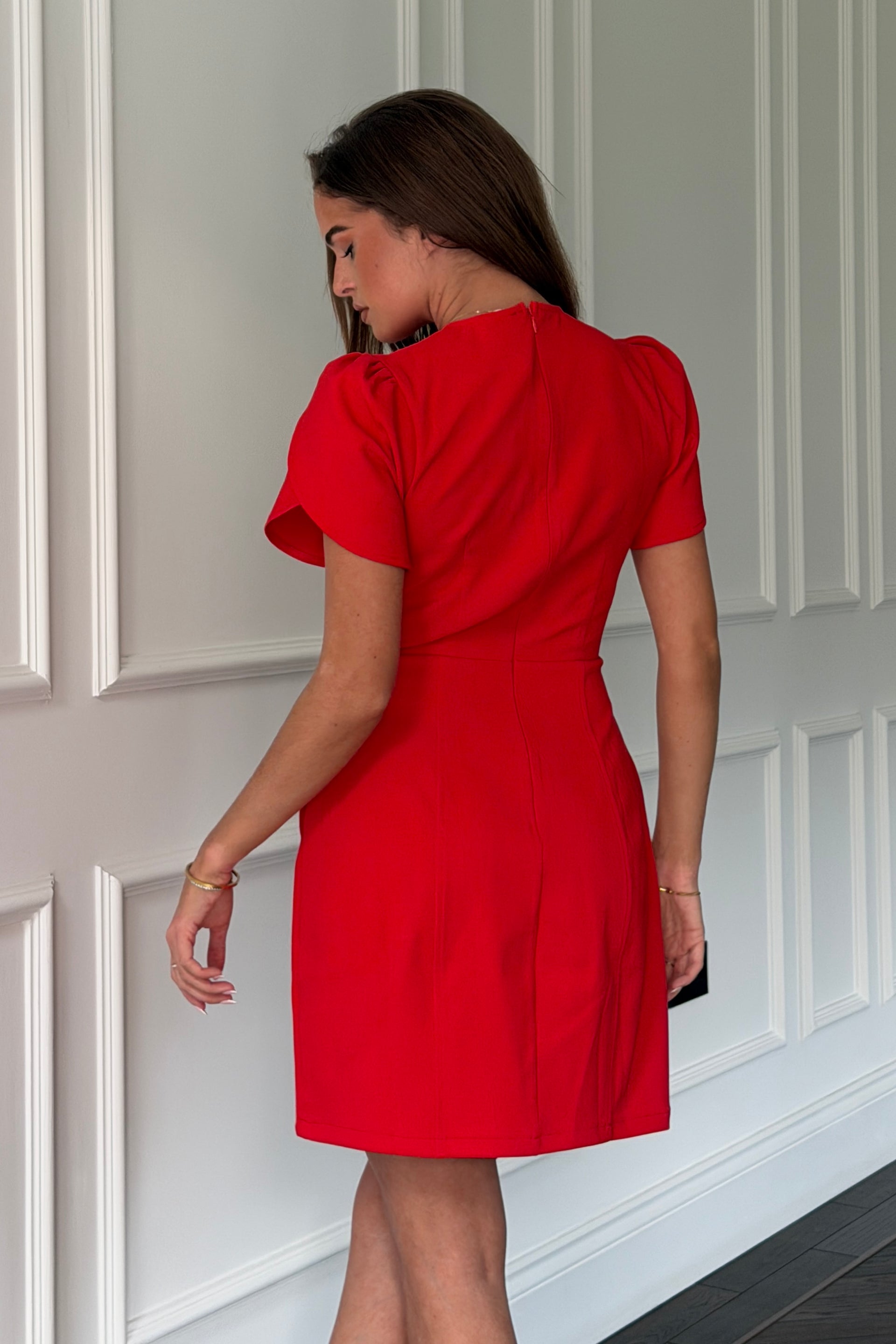 Bridget Twist Font Split Arm Mini Dress Red