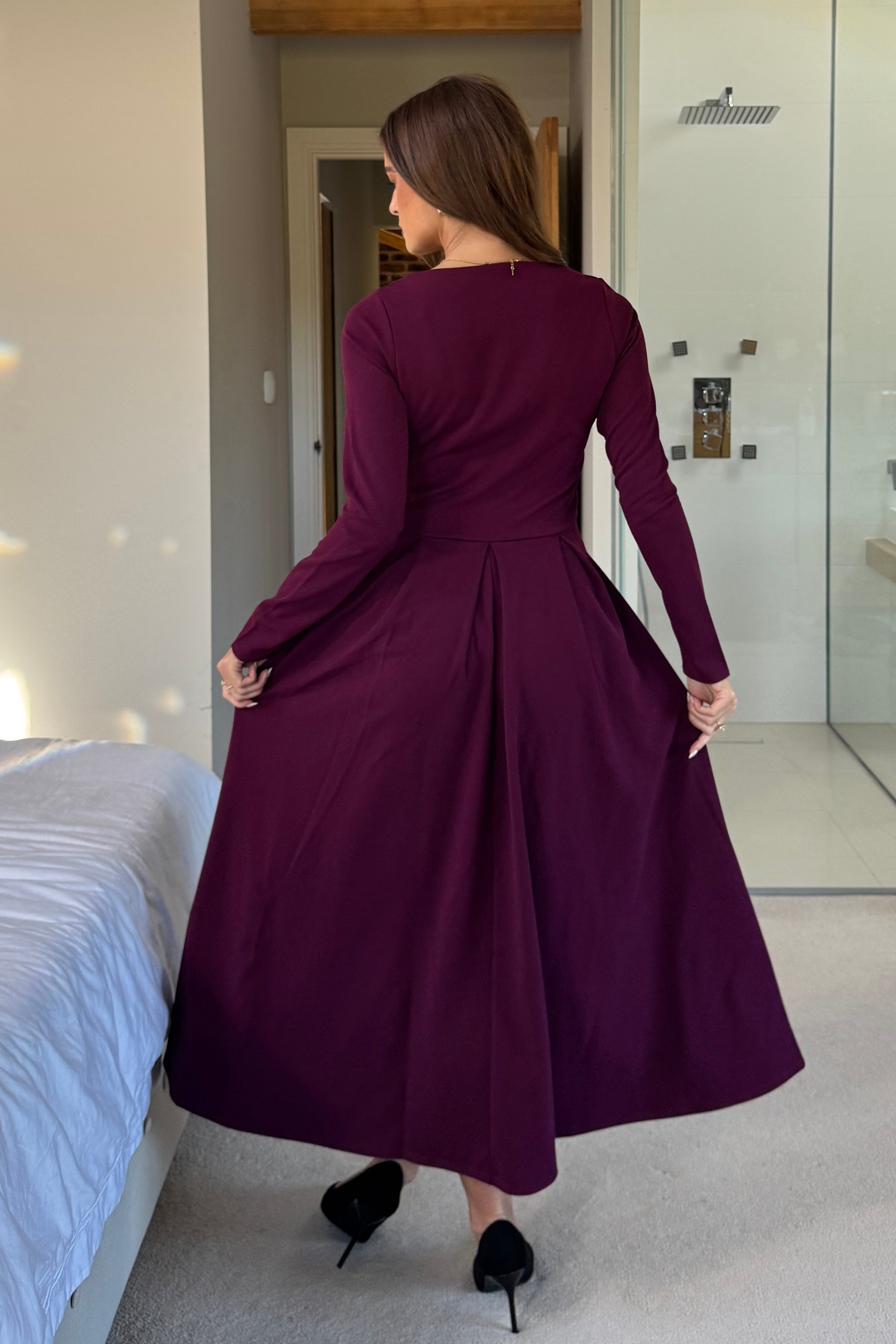 Evie Square Neck Long Sleeve Midi Dress Plum Girl In Mind Evie Square Neck Long Sleeve Midi Dress Plum Girl In Mind