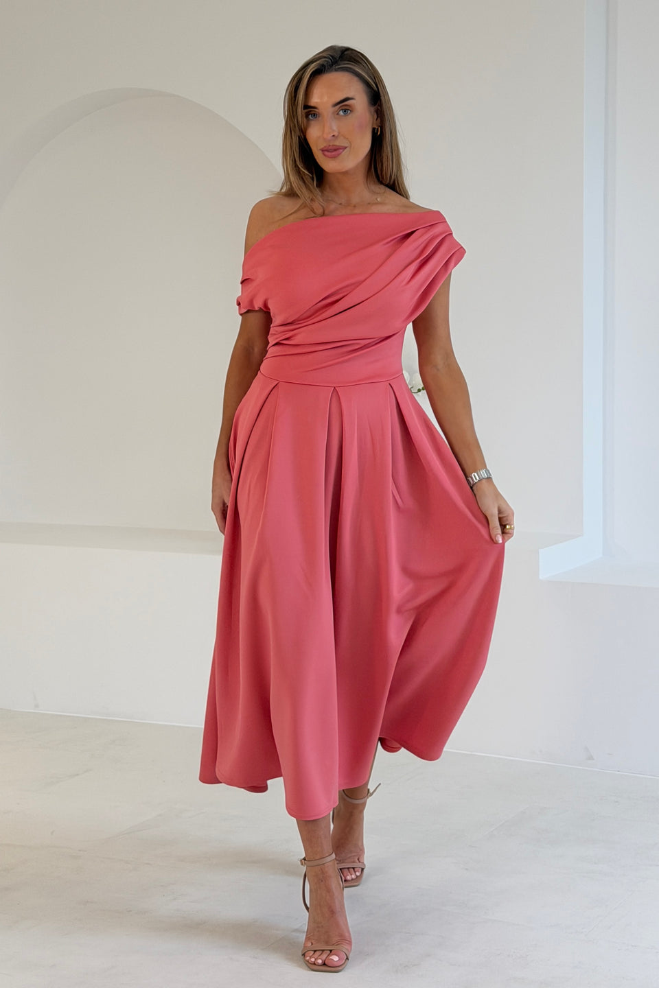 Betty Asymmetric Midi Dress Rose