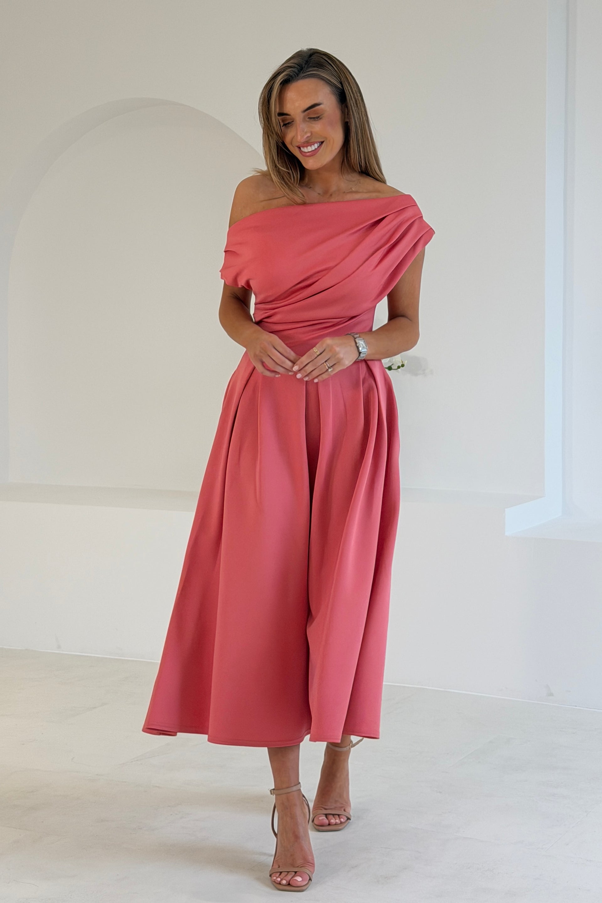 Betty Asymmetric Midi Dress Rose