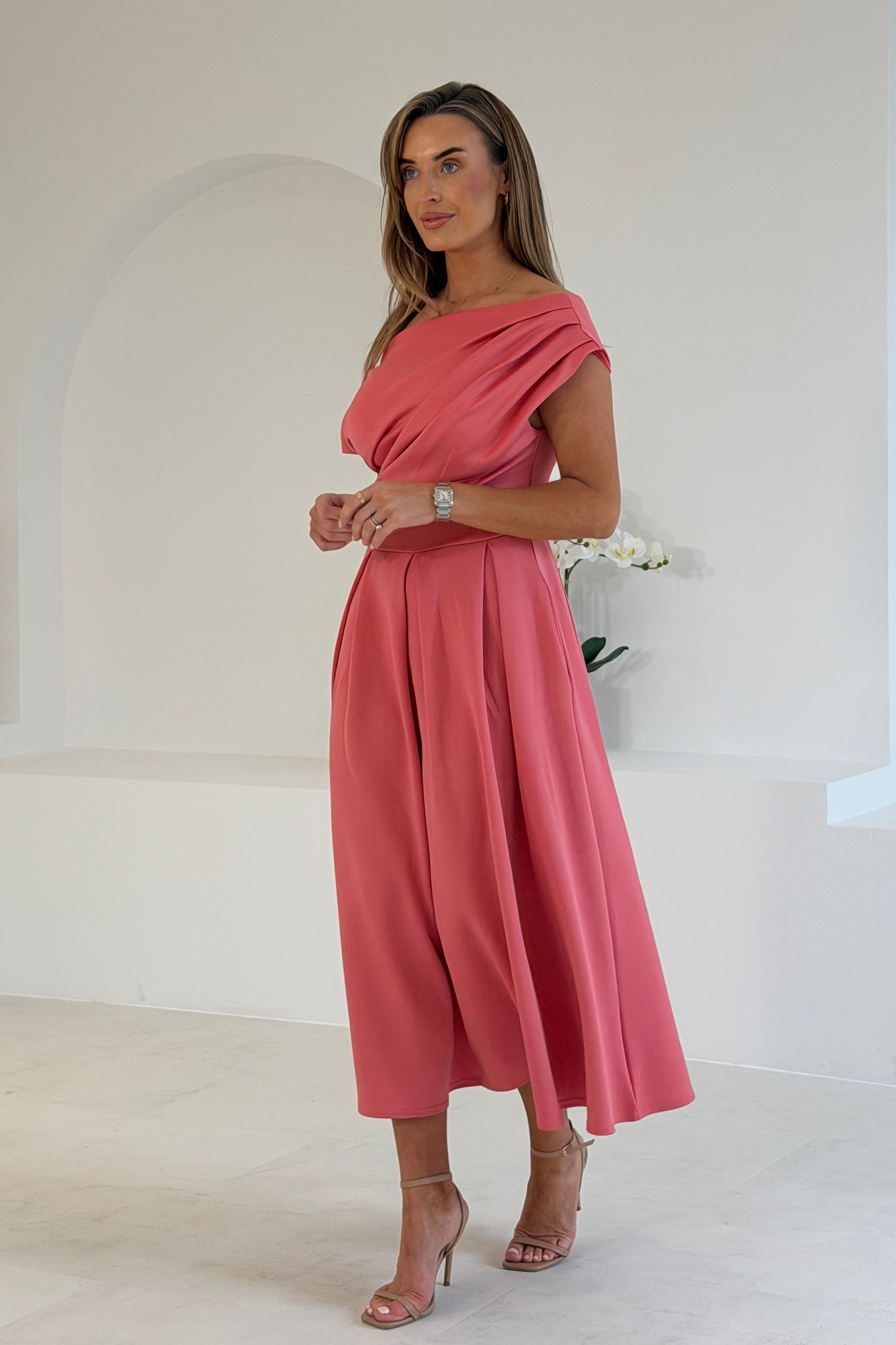Betty Asymmetric Midi Dress Rose