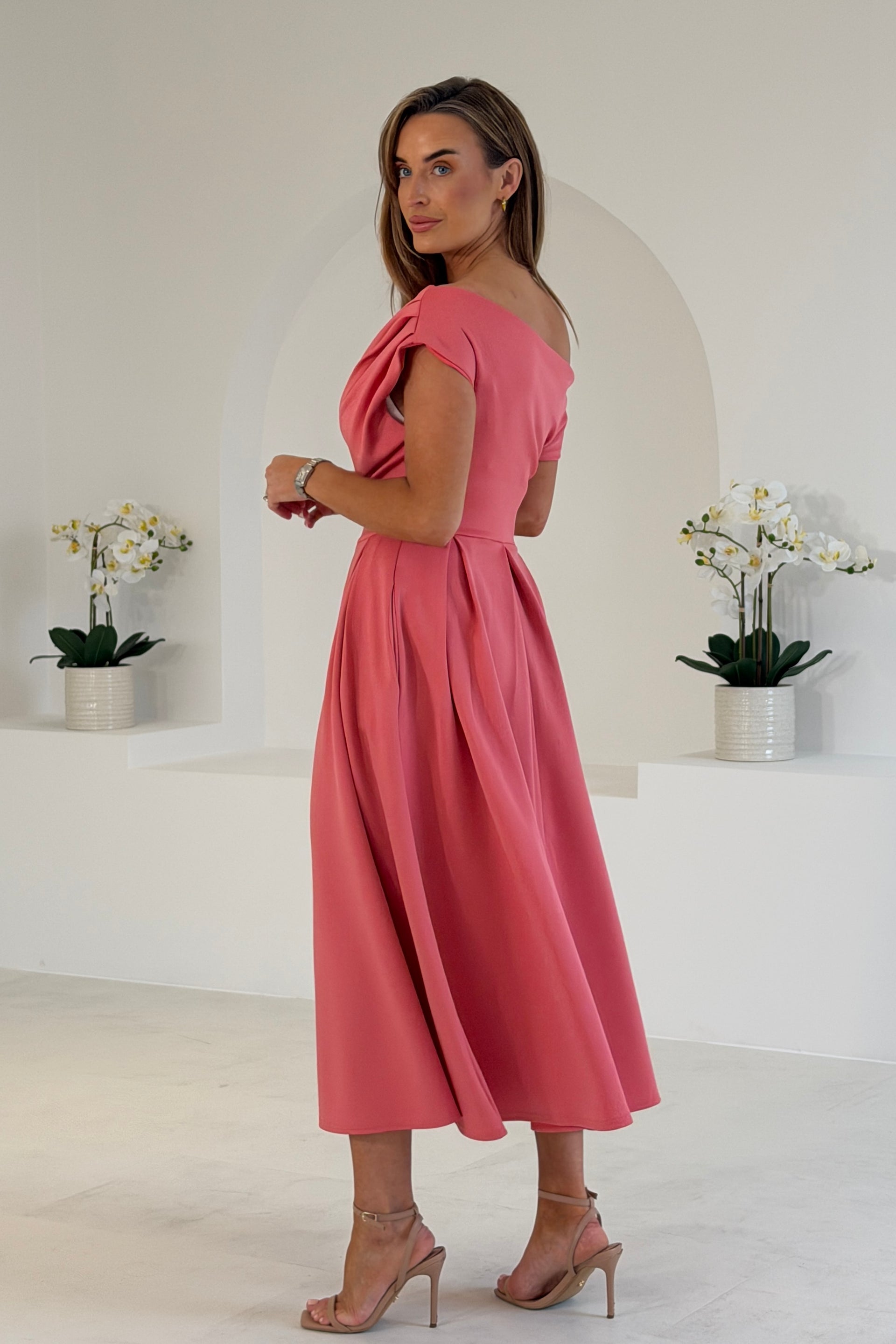 Betty Asymmetric Midi Dress Rose