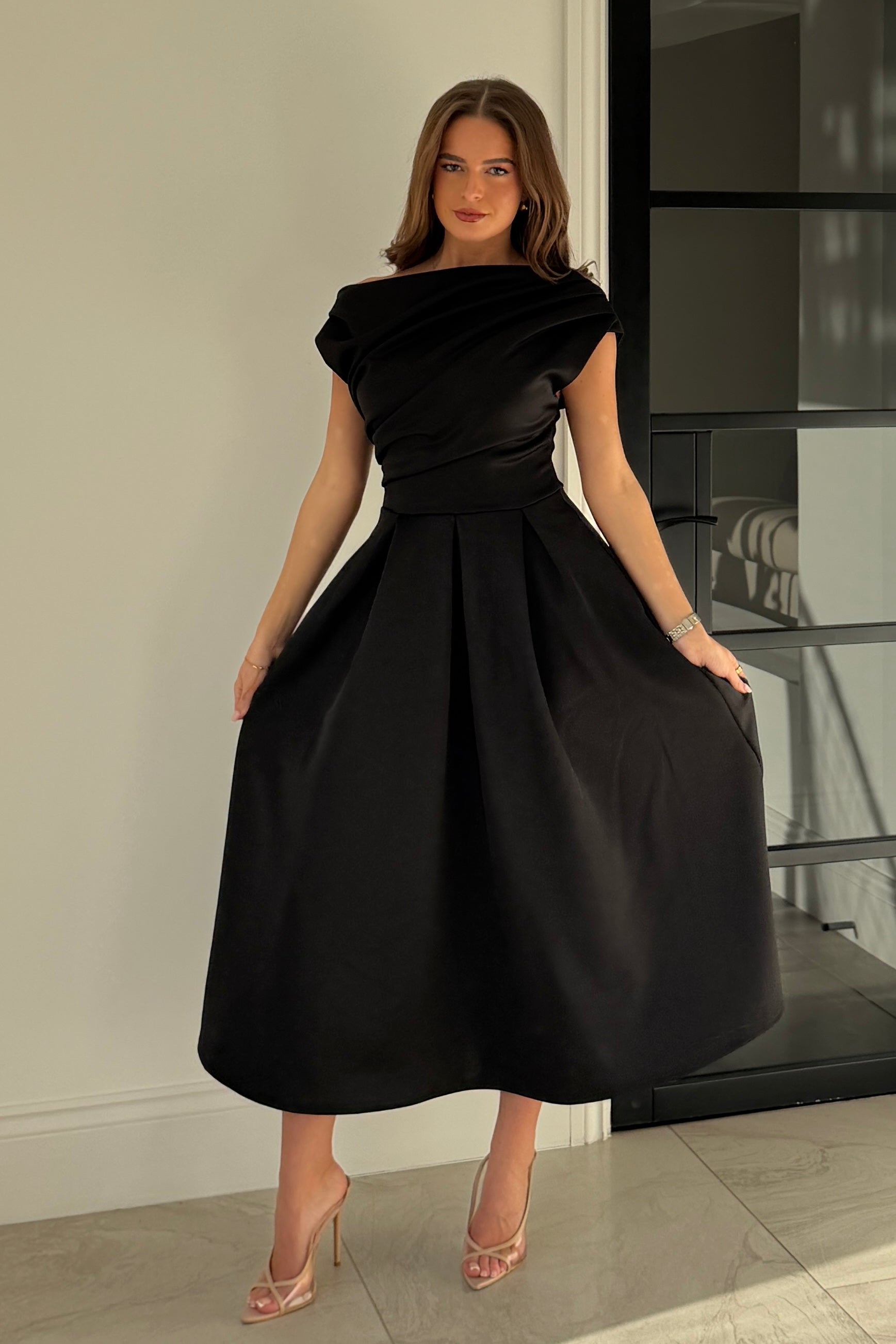 Betty Asymmetric Midi Dress Black