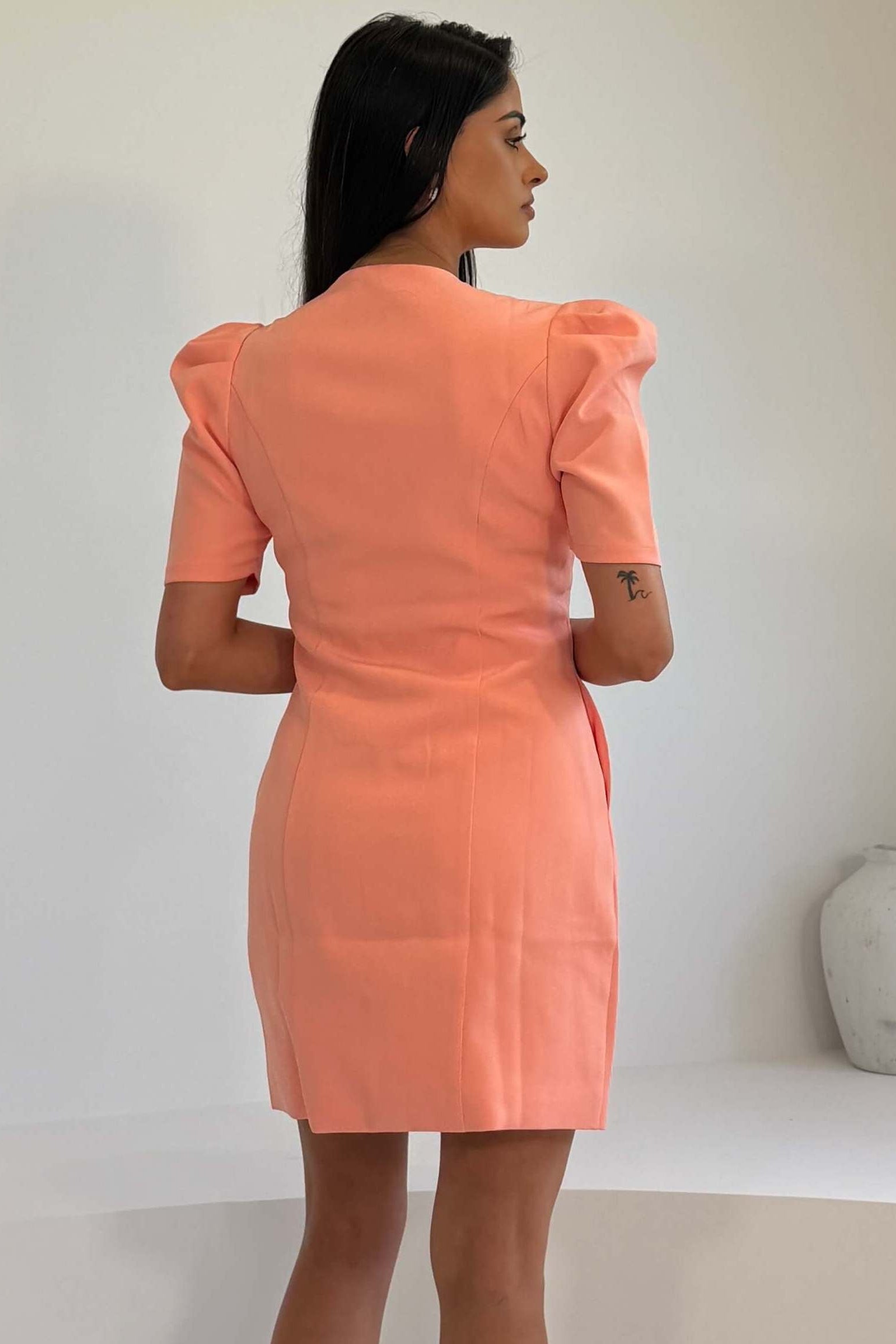 Megan Short Sleeve Button Up Mini Dress Peach
