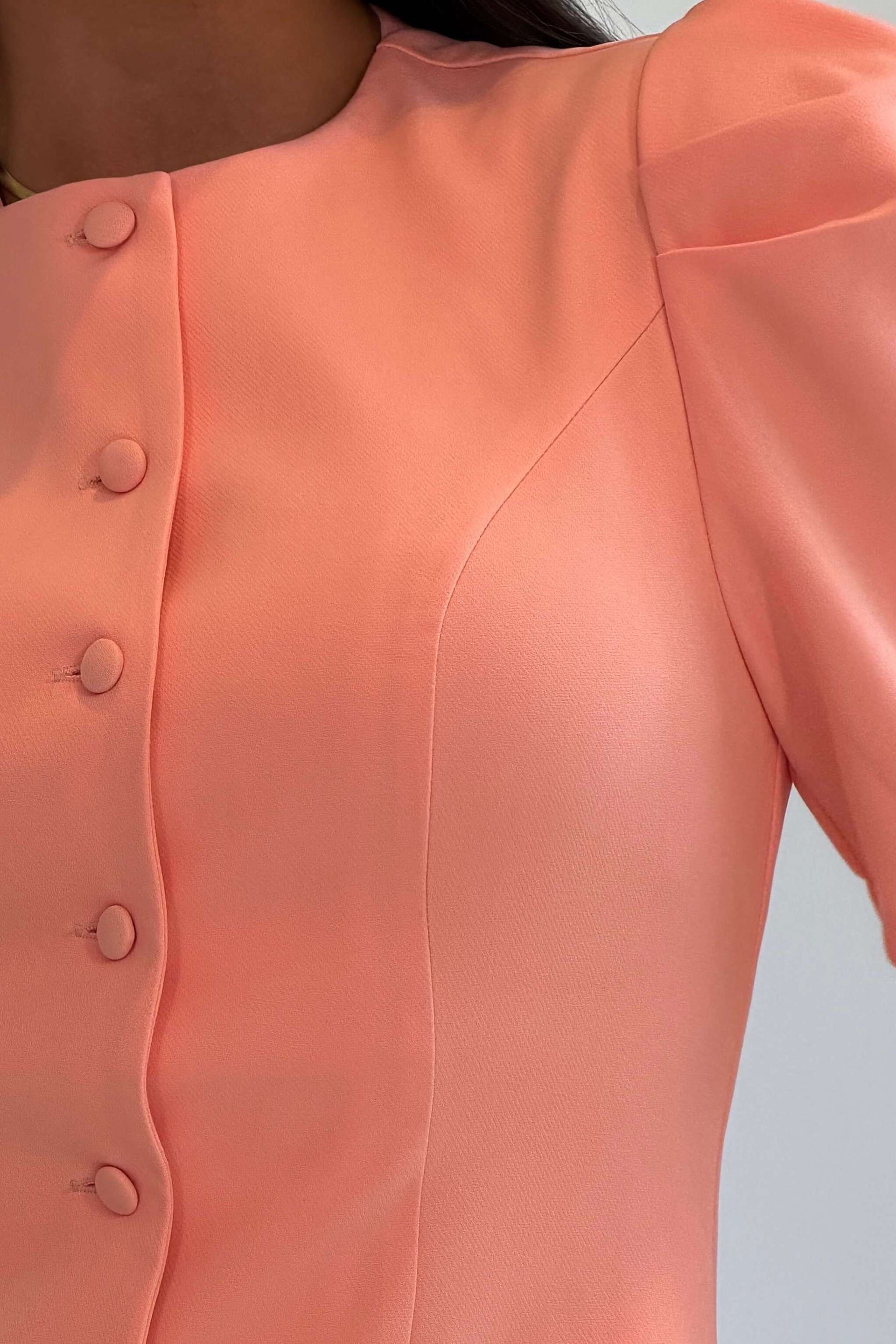 Megan Short Sleeve Button Up Mini Dress Peach