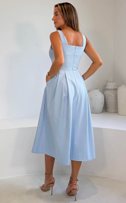 Nesta Boat Neck Skater Midi Dress Blue
