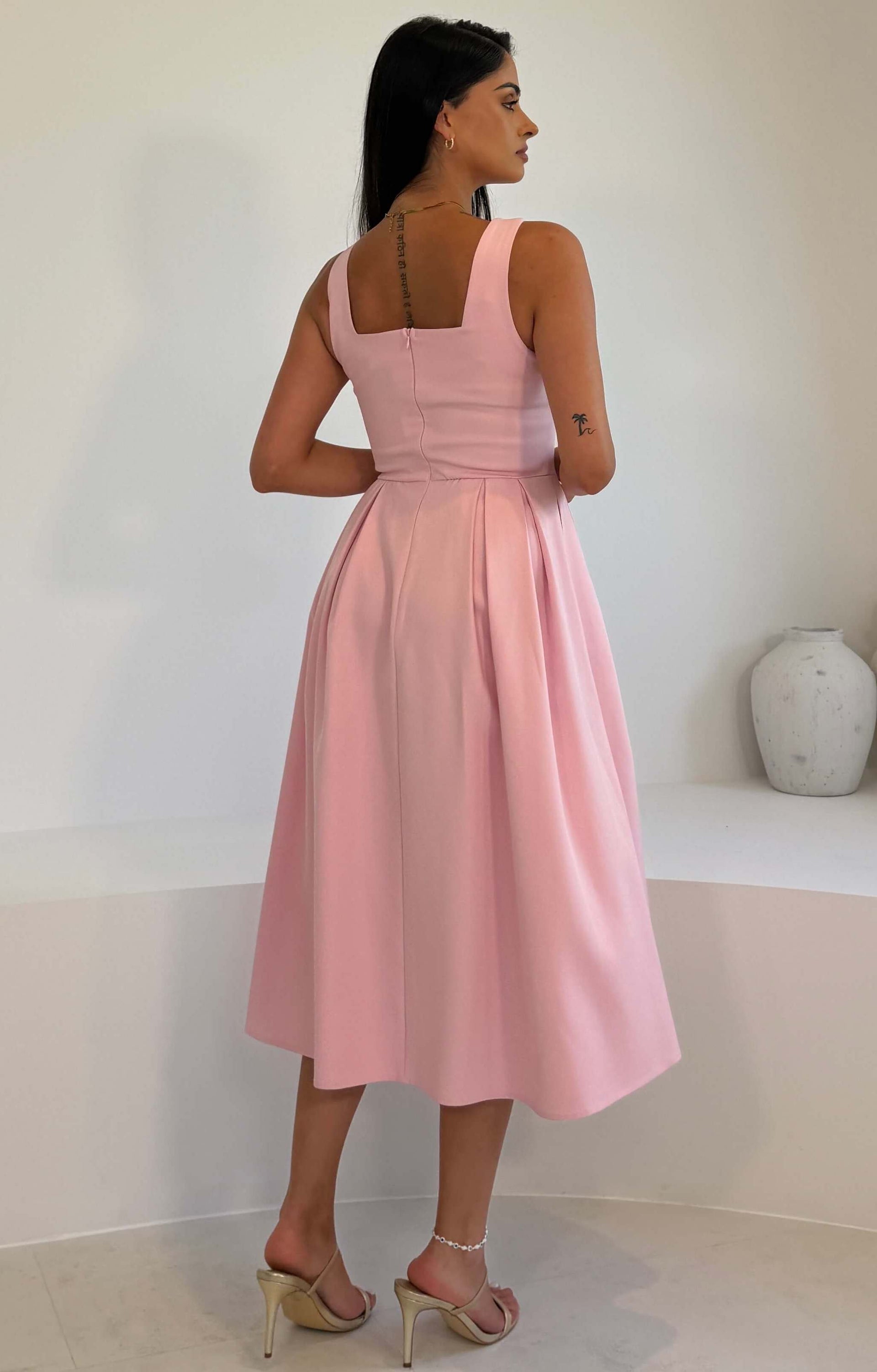 Nesta Boat Neck Skater Midi Dress Pink