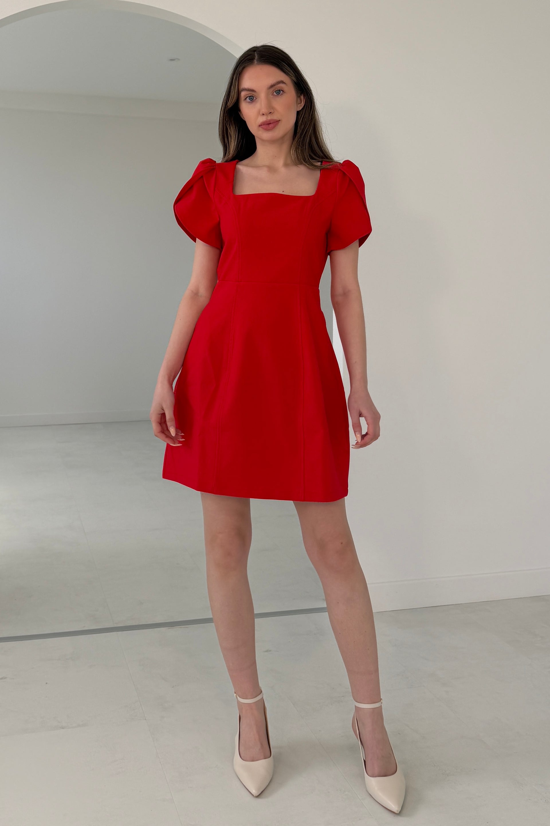 Reeve Square Neck Mini Dress Red