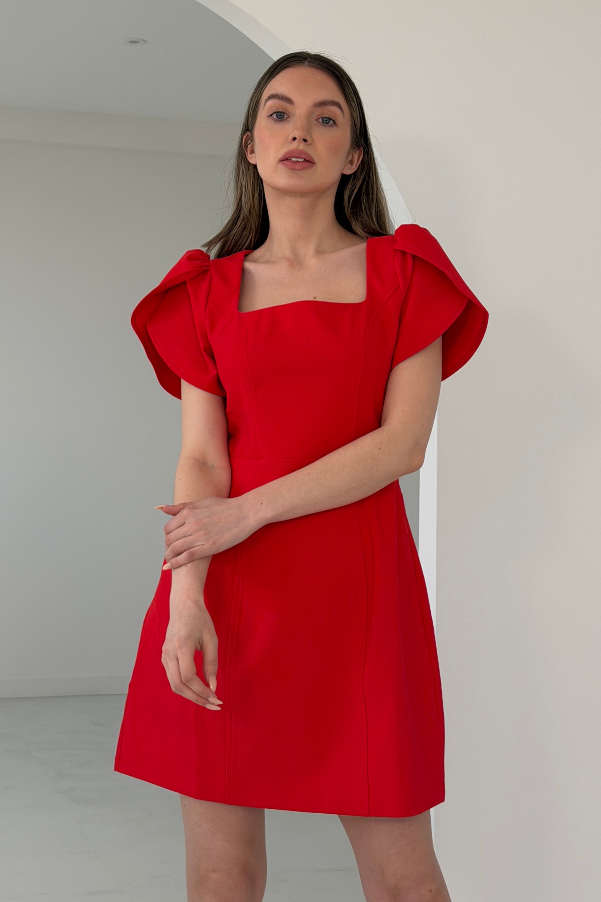 Reeve Square Neck Mini Dress Red