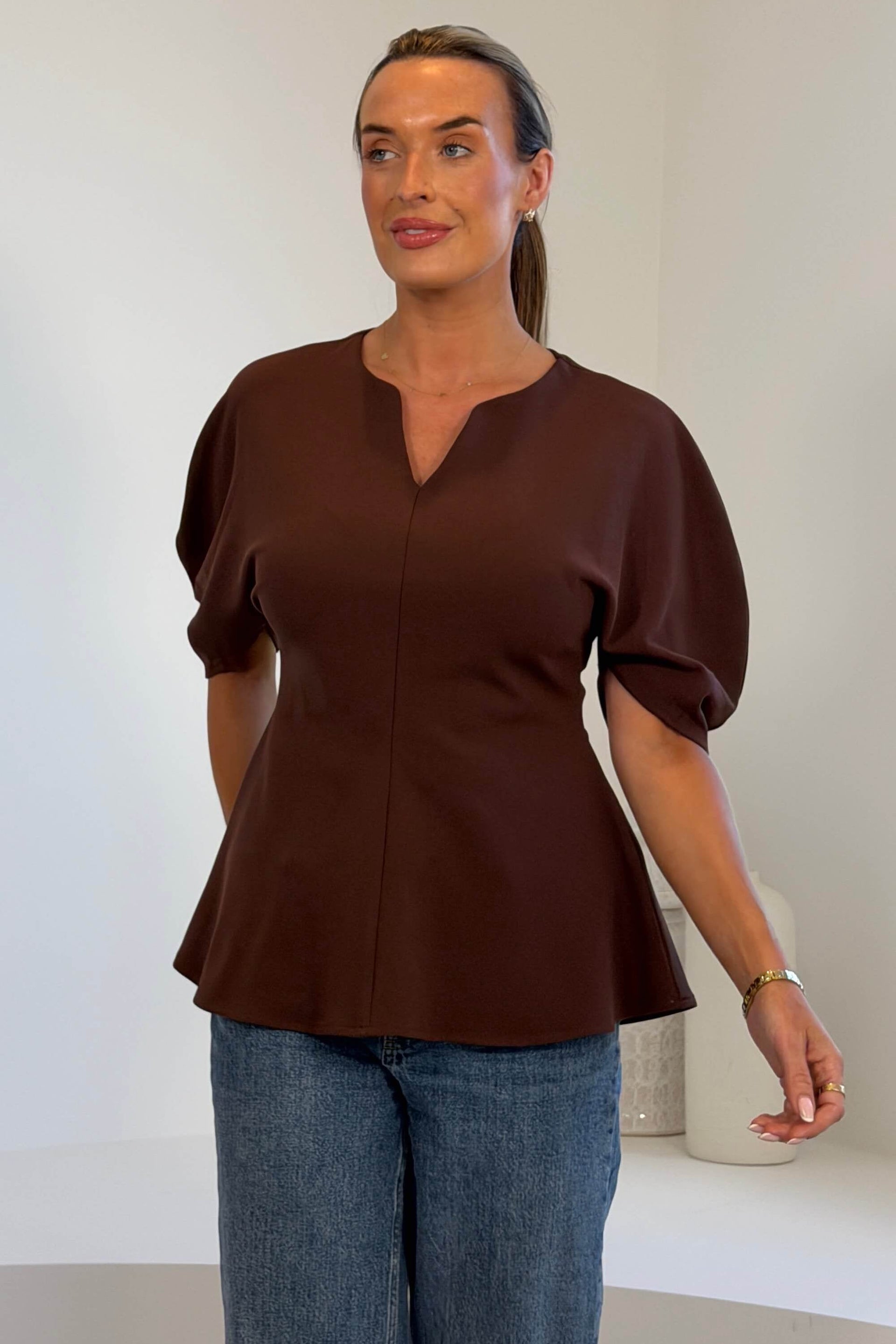 Sheila Peplum Top Brown