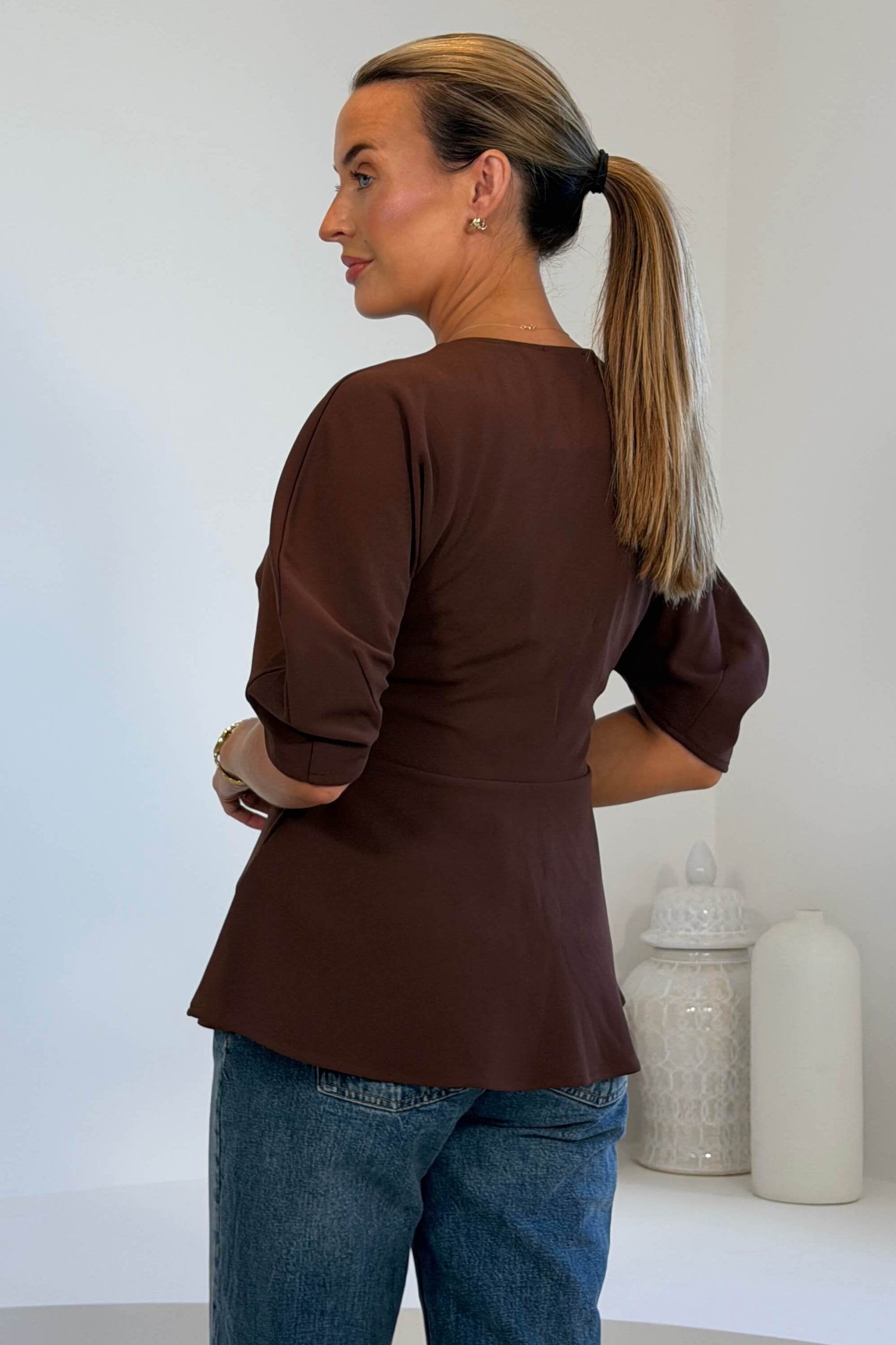 Sheila Peplum Top Brown